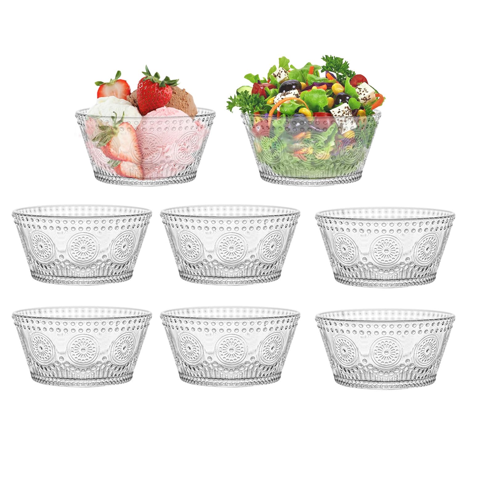 CHPINDAM Vintage glass dessert bowl, ice cream bowl, 13oz glass bowl for small dipping bowls Set of 4, ice cream, sundaes, oatmeal, small fruit salad,