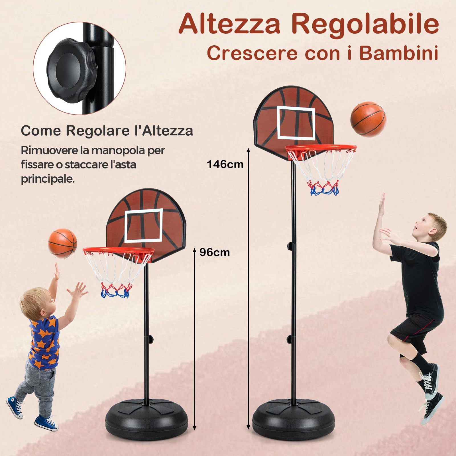 GYMAX Canestro da Basket 2 in 1 con Freccette Bersaglio e 6 Freccette, Altezza Regolabile, Base Riempibile, Supporto per Basket per Uso Interno ed Esterno, Adatto a Bambini 8+ Anni