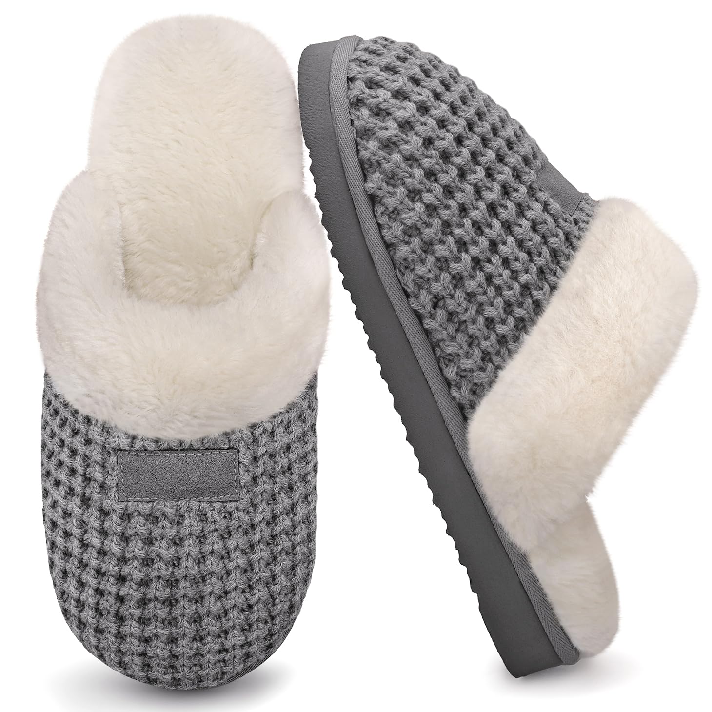 ATHMILE Cozy Slippers For Women Fuzzy Fluffy Warm Womens Platform Slippers Memory Foam Ladies Knit House Shoes Indoor