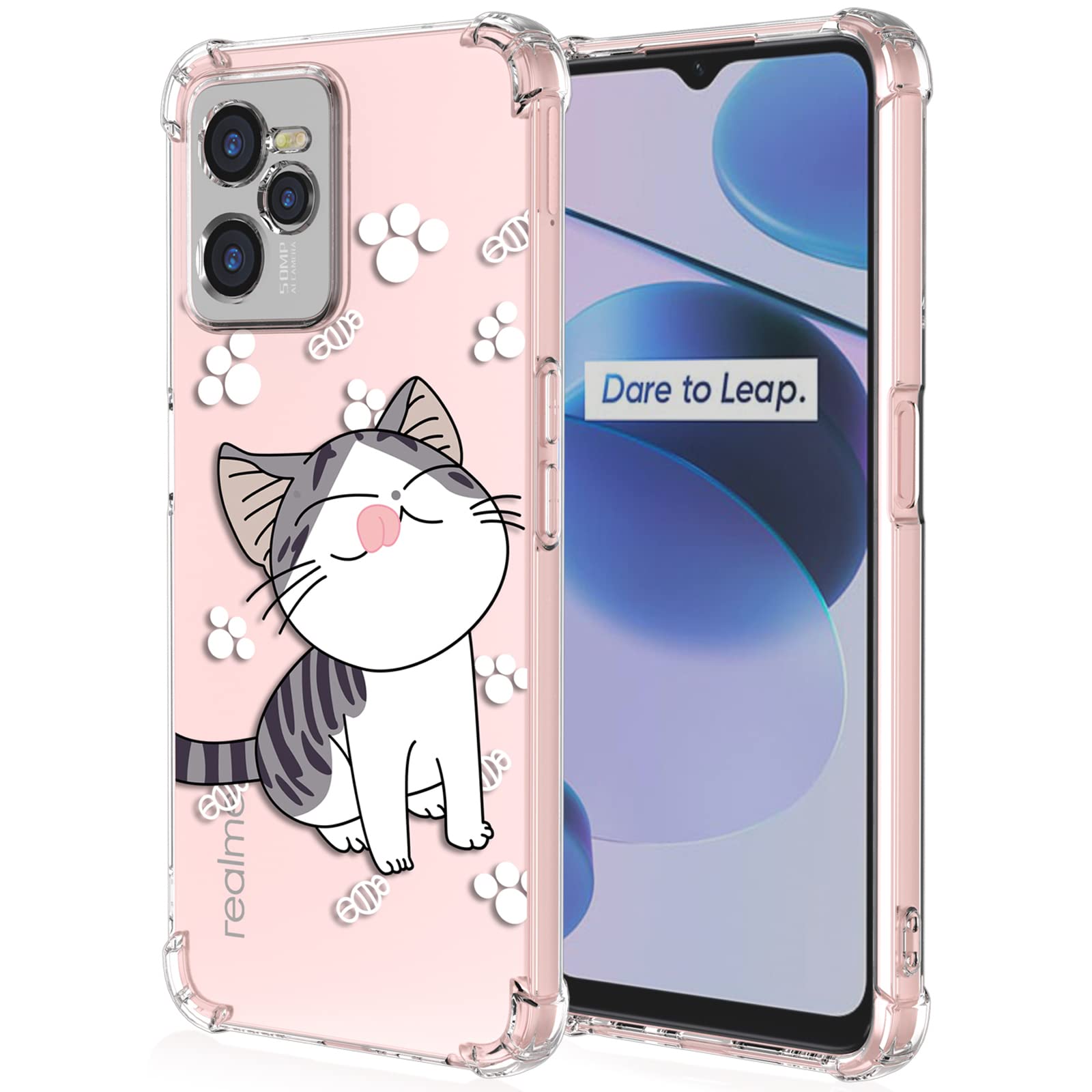 SEEKOO Cover Portafoglio Per Realme C35 / Narzo 50A Prime - Design Con Foglie E Gatto In Rilievo, Pelle PU Oro, Supporto E Cinturino