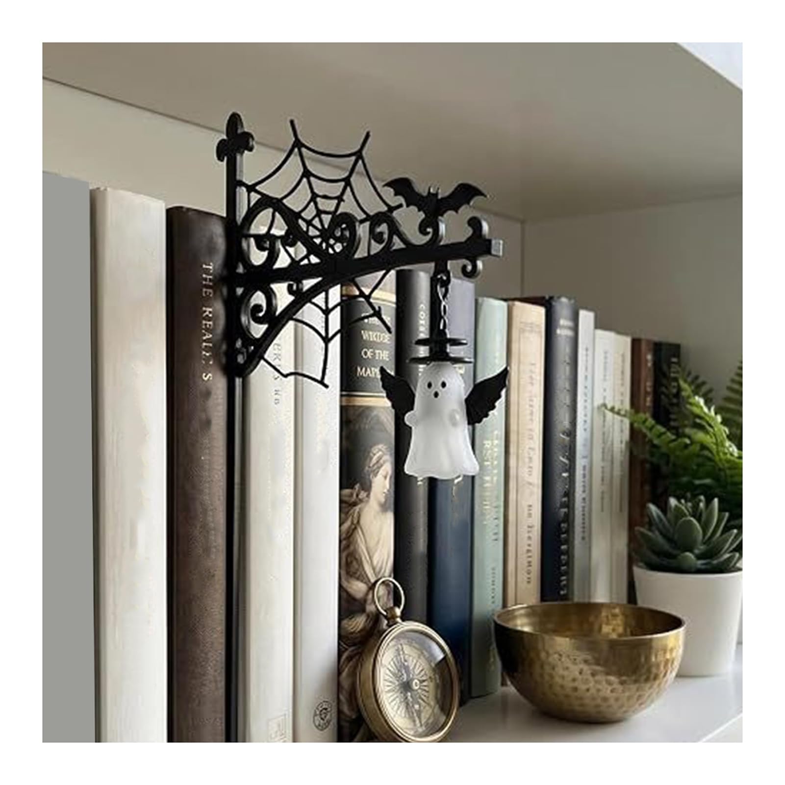NostalHome Bookshelf Lamp, Library Lantern-Decorative Bookshelf Lighting, Gothic Pumpkin Ghost Hat Reading Nook LED Nightlight, Vintage Table Desk Light Accessory for Bookcase 7x6x2 inch Black C