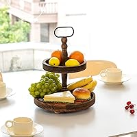 Vista 5 de Soporte de bandeja de 2 niveles para decoración del hogar, bandeja escalonada de madera para centro de mesa de cafetería, kit de bandejas Marrón