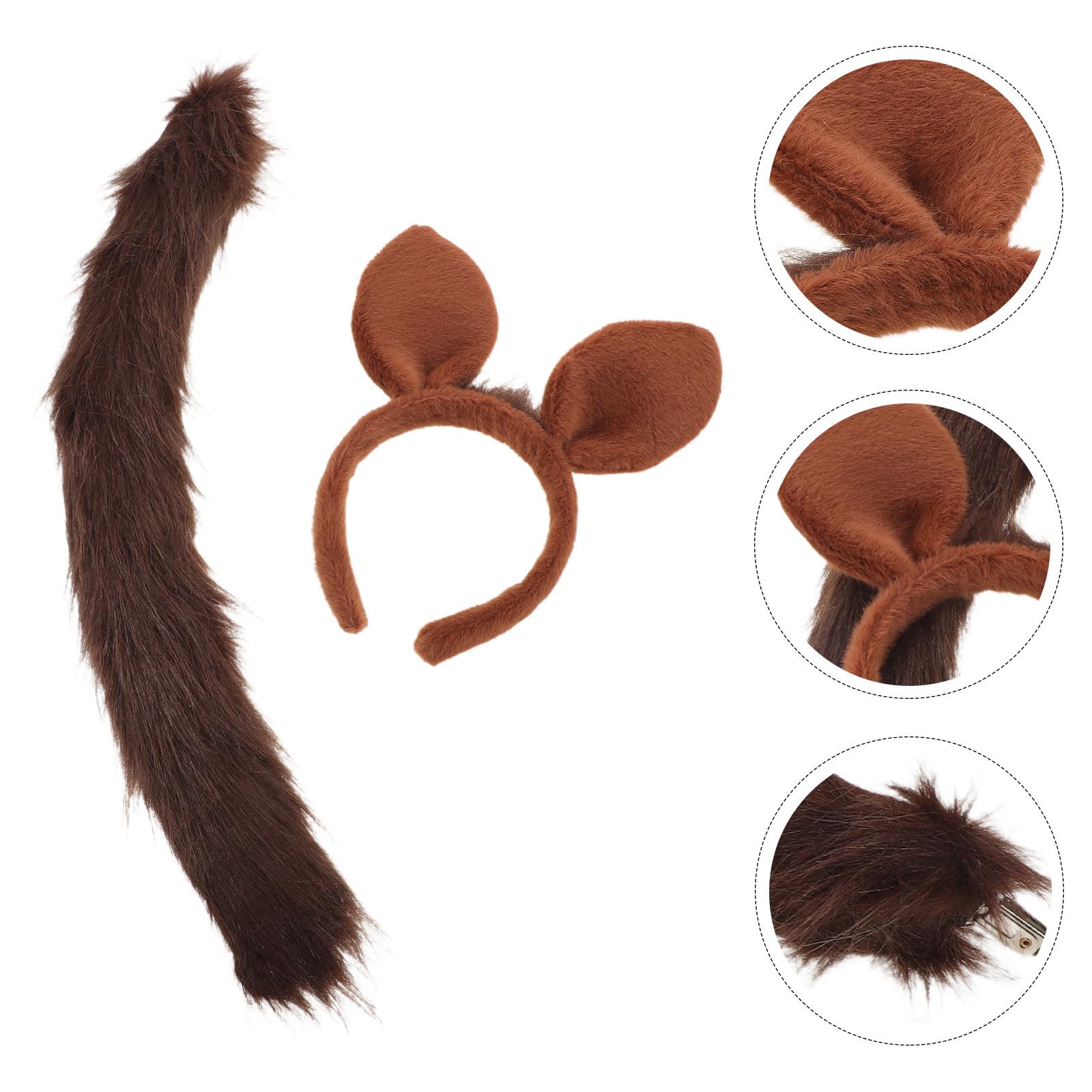 Healvian 4 Juegos Diadema Orejas de Caballo de Felpa Marrón para Cosplay y Festivales, Diseño Realista y Cola Ajustable para Máxima Comodidad en Adultos