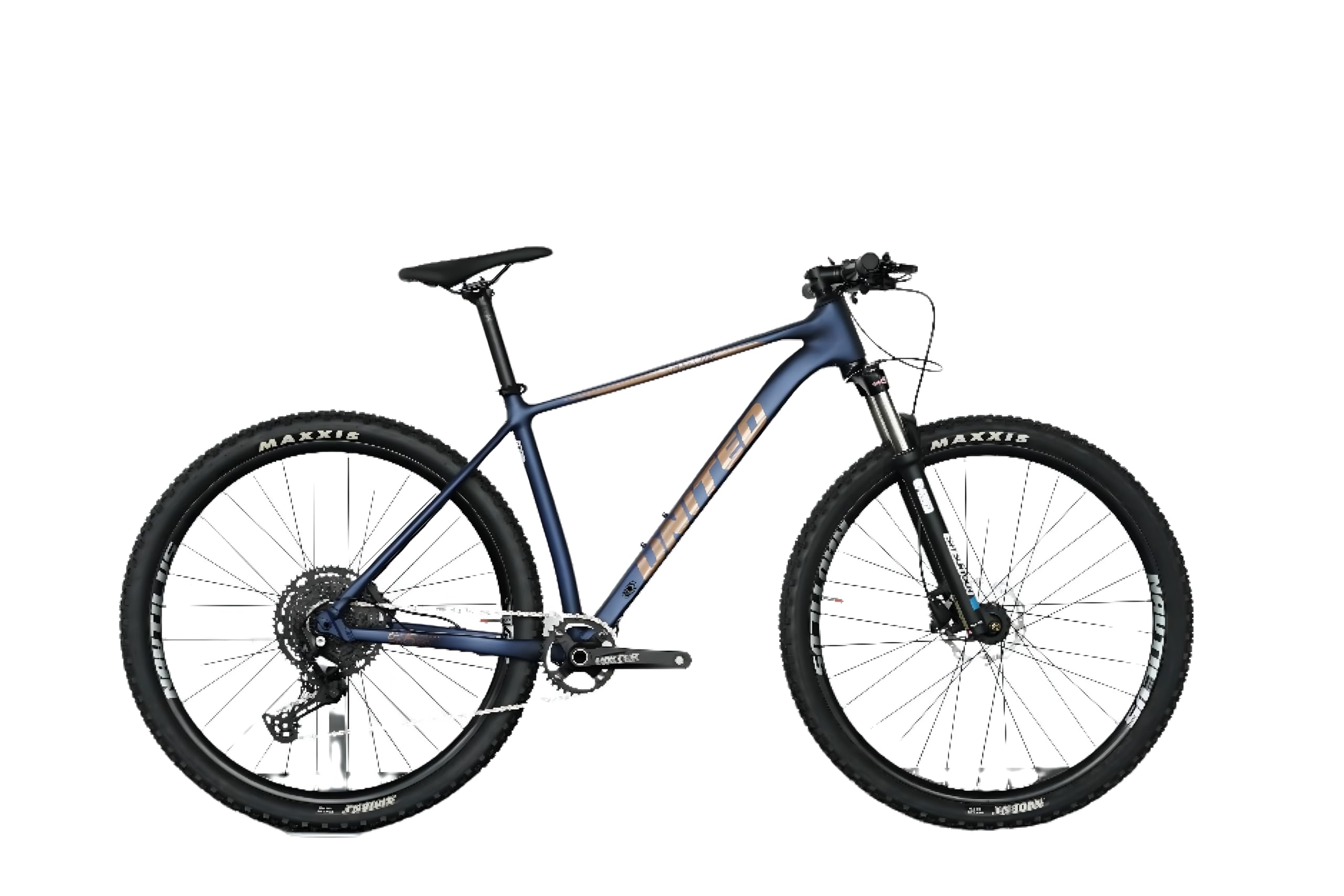 United Clovis 6.2 29T Adult MTB with 1x12 Shimano Deore Drivetrain, SR Suntour XCR 32 Boost Suspension Fork, Shimano MT201 Hydraulic Disc Brakes (Blue Gold)-image-41