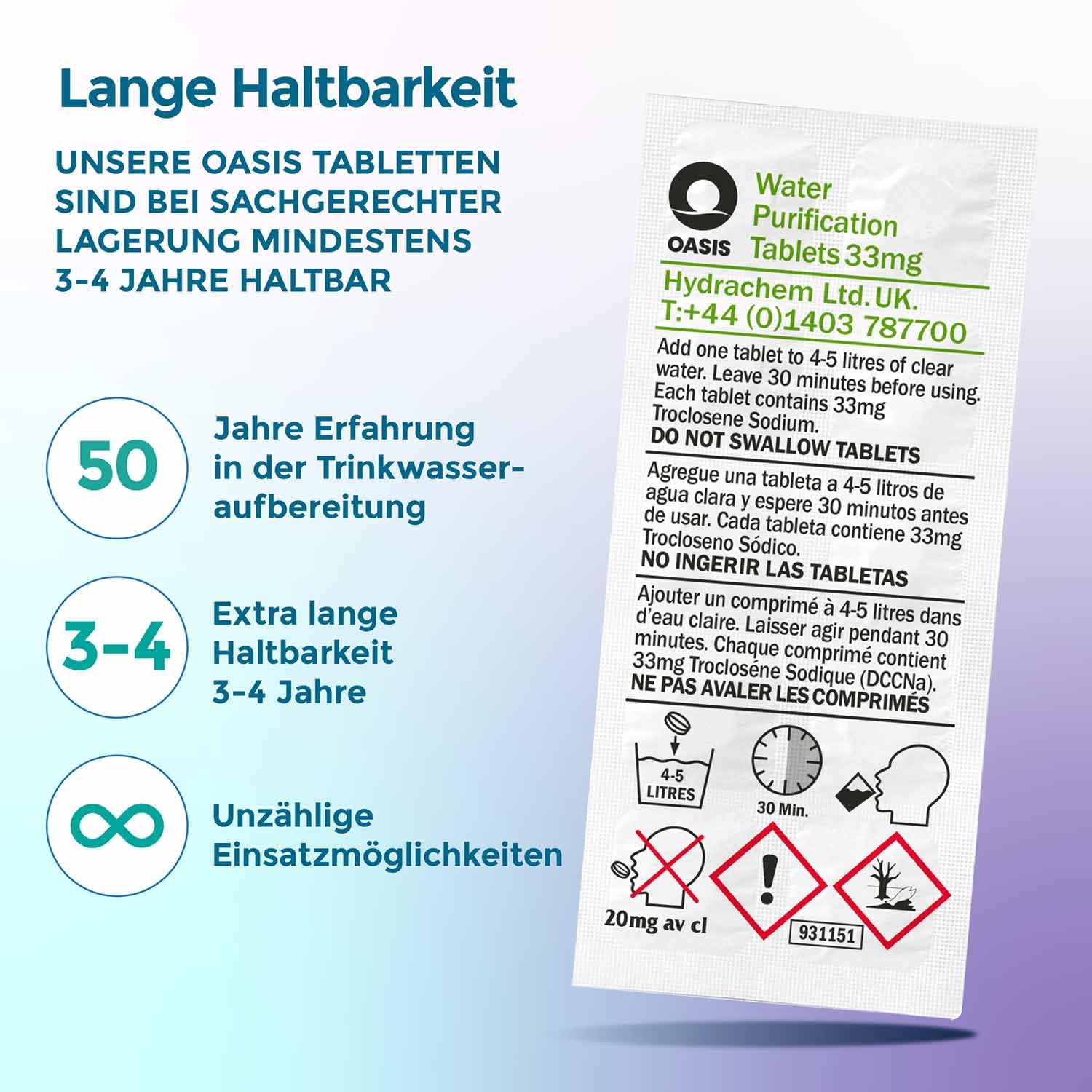 Wicked Chili Wasseraufbereitung Trinkwasser (120 Tabletten) Wasserentkeimung & Trinkwasseraufbereitung je 4-5 Liter, Notfall Reise Ausrüstung, Tabletten für Blackout, Notfallrucksack, Reiseapotheke