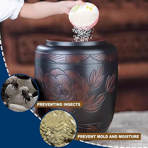 Miniatura 5 de Contenedor de arroz de cerámica Dispensador de grano de cerámica con tapa hermética Organización de contenedores de almacenamiento de China negra