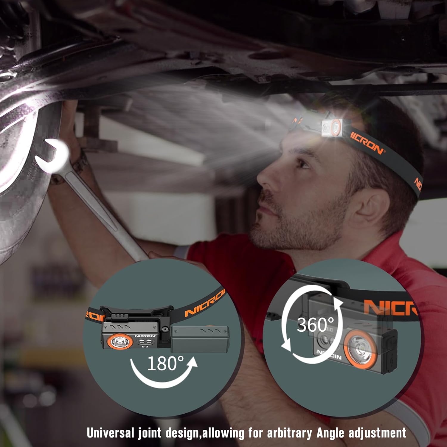 NICRON D10 Flashlight showing the main high power LED and two smaller RGB/UV LEDs.