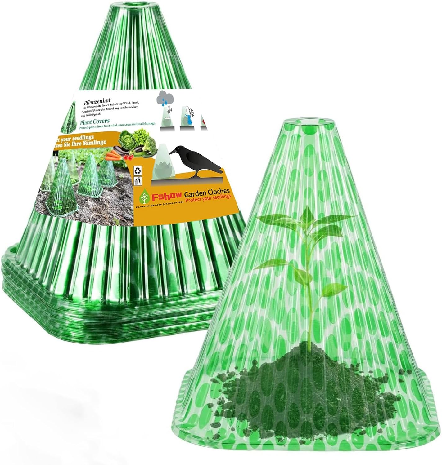 Garden Cloches,20 Pack Reusable Plant Bell Cover,Bell Jar Cloches for Protection Against Sun, Frost, Snails Etc. (Dark Green)