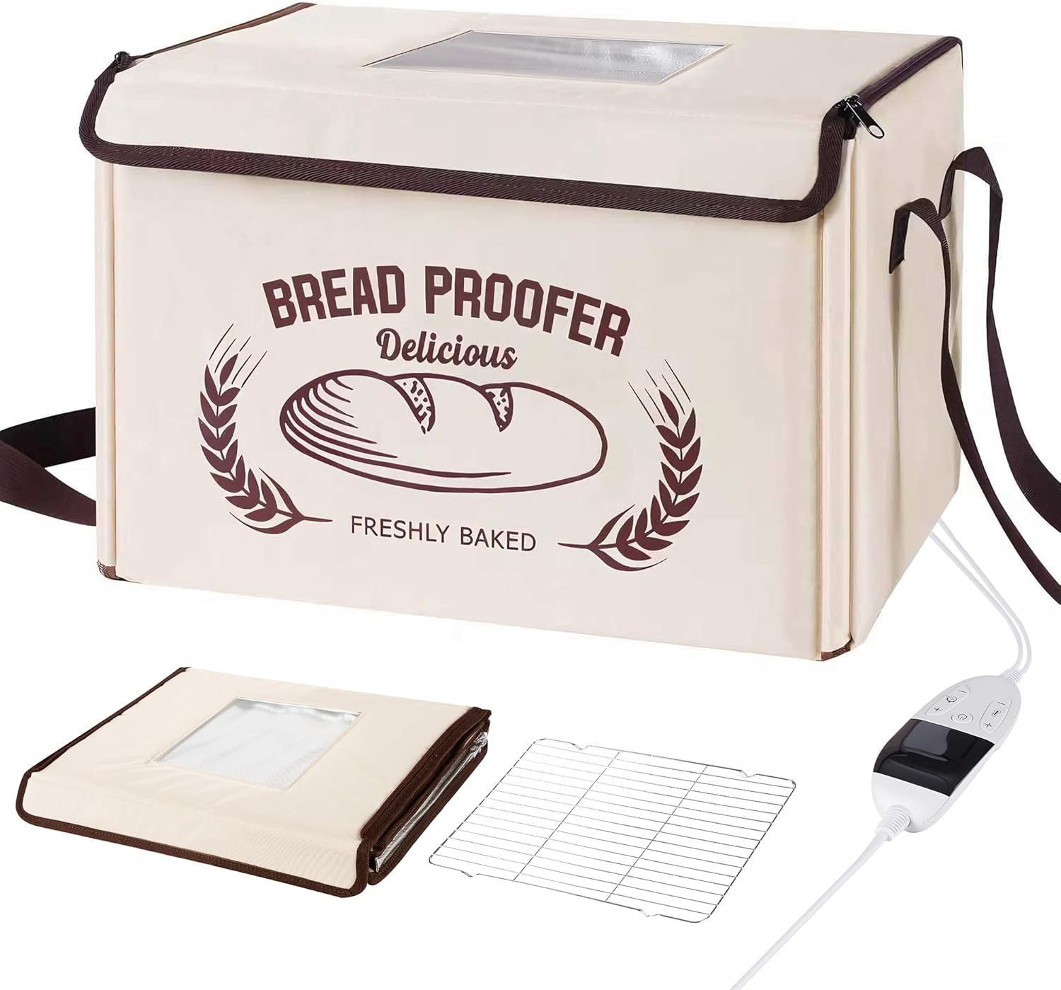 Folding Bread Proofing Box 16 x 12 IN, 3 Sides Heating Dough Proofer with Temp Control (50-113℉) & 48H Timer, Proofing Box for Sourdough, Pizza,Yogurt, Bread Warmer, Baking Supplies with Metal Rack