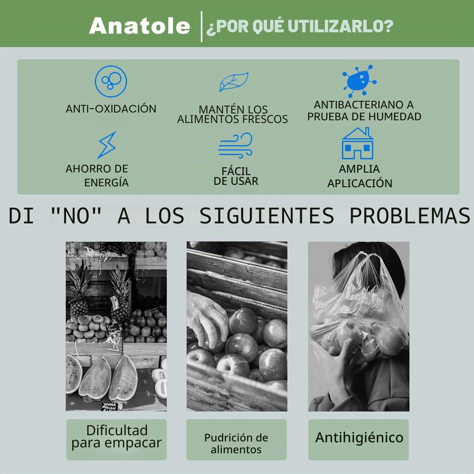 Anatole Envasadora de Film de Alimentos Frescos Comercial con Tabla de Calentamiento Integrada Sellador y Corte de Film Eléctrico Acero Inoxidable 450mm para Verduras Frutas Carne Supermercados