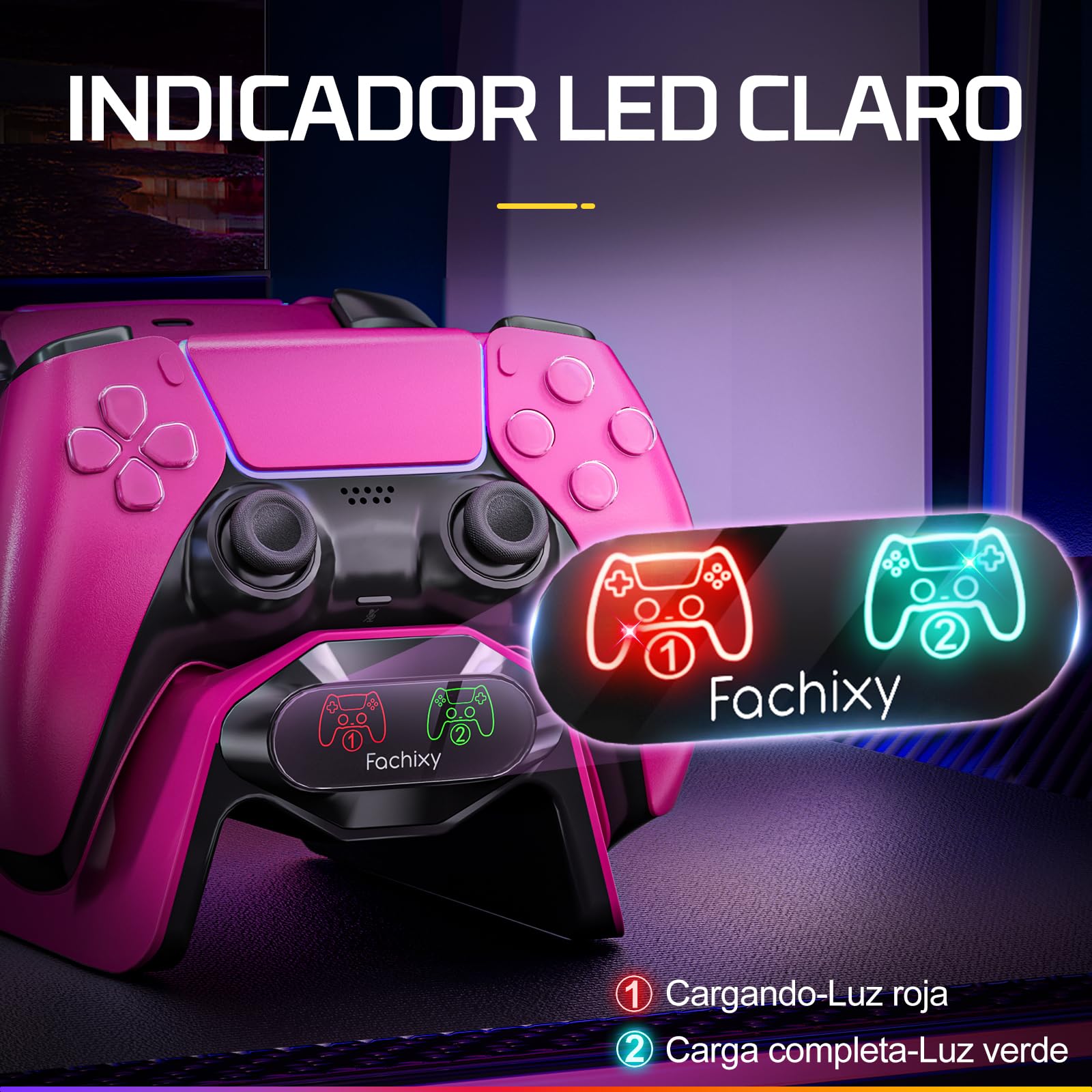Fachixy Cargador de Controlador para PS5, Base de Carga rápida de 2 Horas para PS5 DualSense, estación de Carga con enchufes y Cables Individuales, con indicador LED