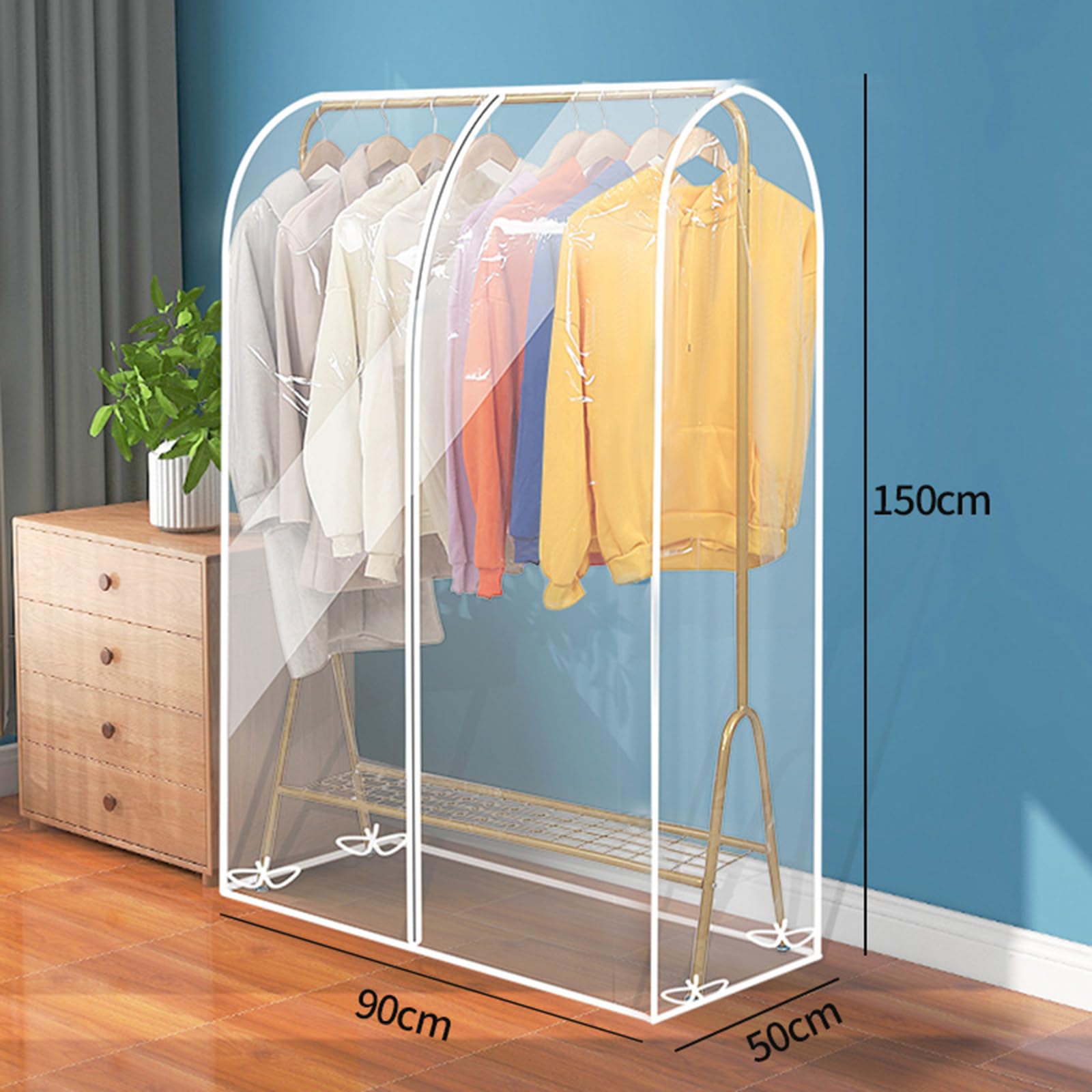 Fundas para ropa, transparente, para colgar, funda para perchero, con cremallera, bolsas para ropa, impermeable, a prueba de polvo, protector de almacenamiento para traje, abrigo, 50 x 150 x 150