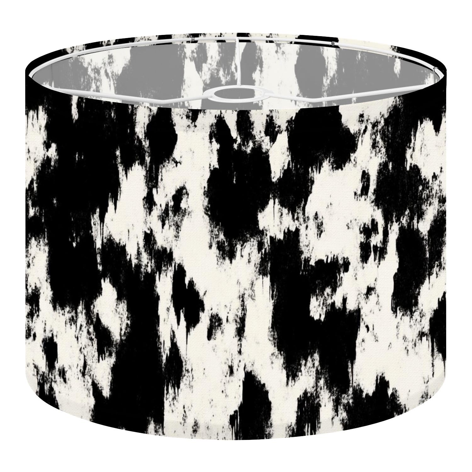 Round Drum Light Shade Cow Leather Natural Print Animal Skin Spots White Mammals Fur Large Lampshades for Ceiling Lights Table Floor Lamps Easy Assembly Replacement Lamp Shades Spider Fitter