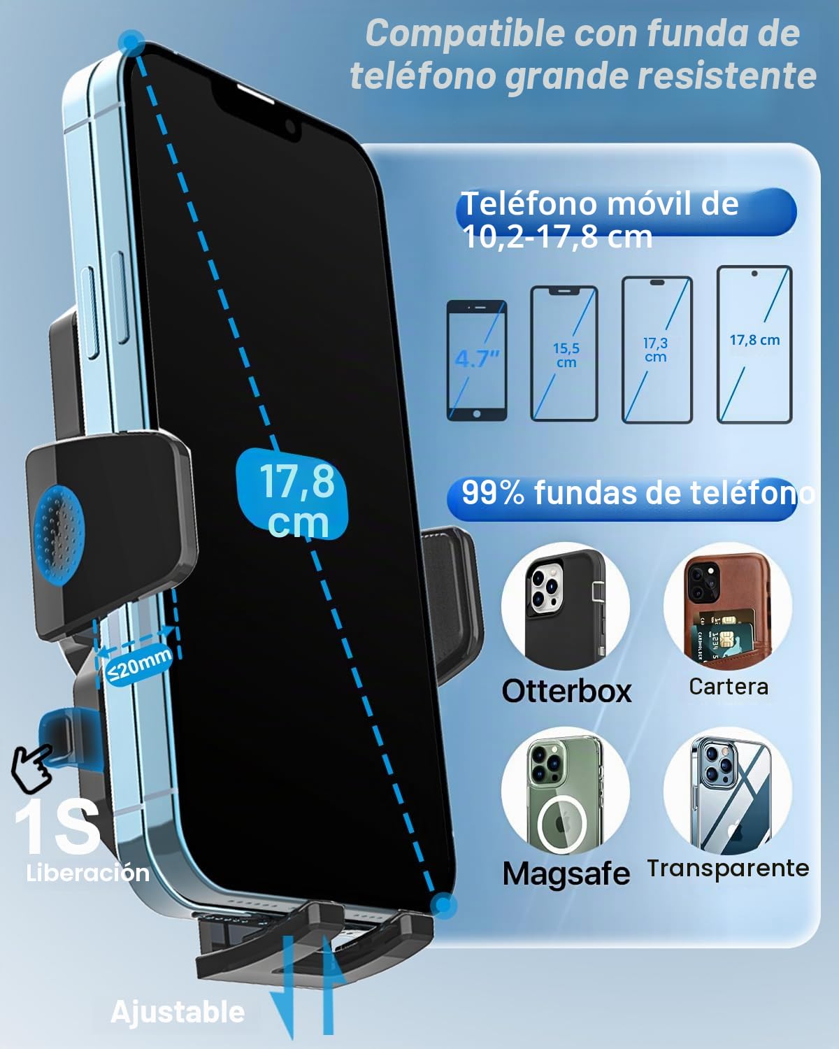 Soporte Móvil Coche CD Ranura, Soporte Teléfono Coche Reproductor de CD | con Brazo Extensible y Rotación de 360° para iPhone 17 Pro Max Plus, Samsung, Todos los Móvils de 4-7"