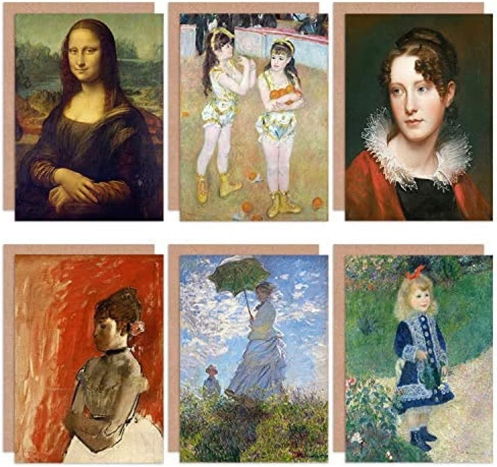 Artery8 Monet Van Gogh Poplars Waterlilies Field Ploughman Mixed Fine Art Greeting Card Pack of 6