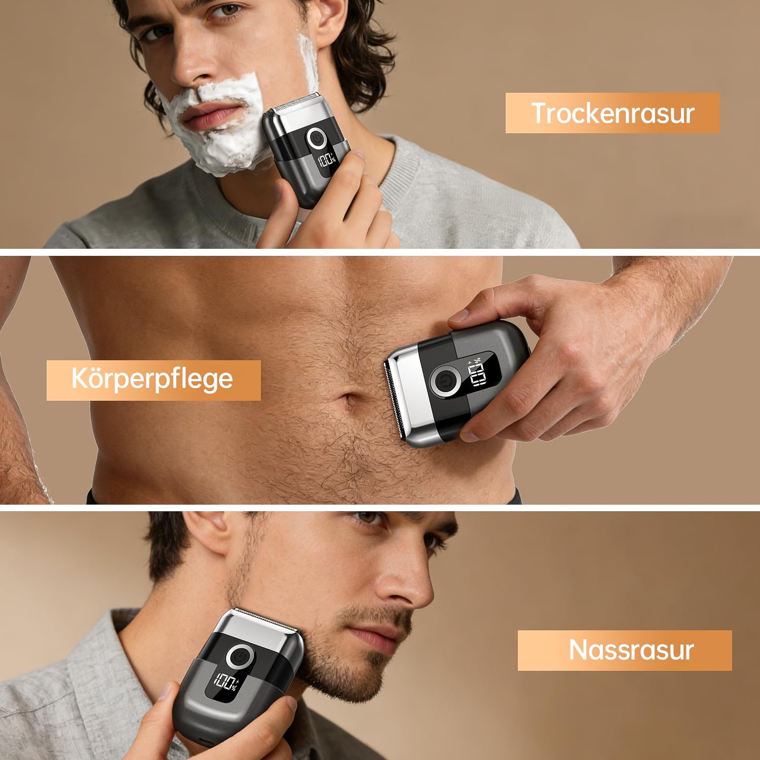 Elektrisch Folienrasierer Herren, Tragbarer USB Mini Rasierer mit LED-Display, Elektrischer Foil Shaver, Mini Rasierer Herren Elektrisch für Gesicht,Bart und Reisen, Schwarz