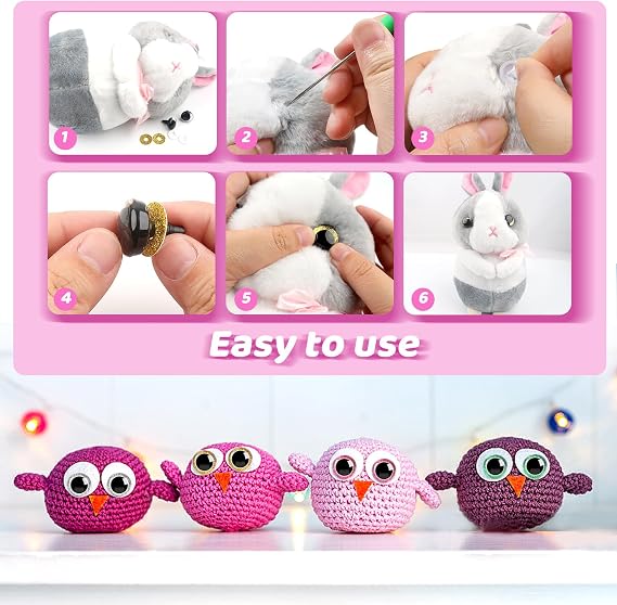 TOAOB 64pcs 16mm Glitter Safety Eyes Plastic Crafts Crochet Doll Eyes 8 Colors Round Stuffed Animals Eyes with Washers for DIY Puppet Doll Making Christmas Decoration