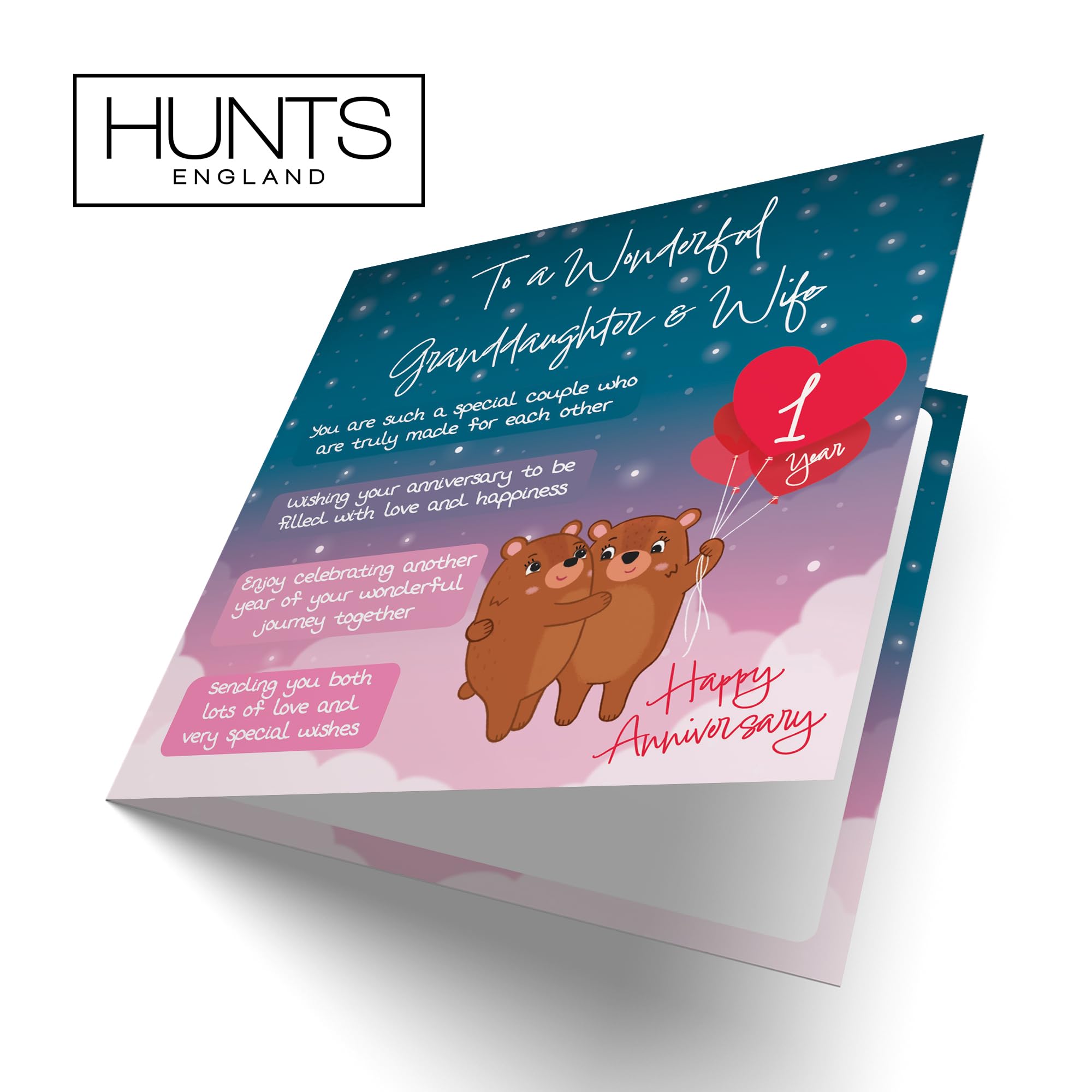 Hunts England, Granddaughter And Wife 1st Anniversary Card, Starry Night, Cute Bears - Image 4