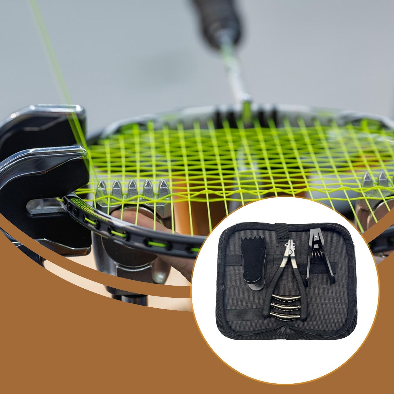Metallene Startklemme für Tennisschläger mit 2 Besaitungsclips.