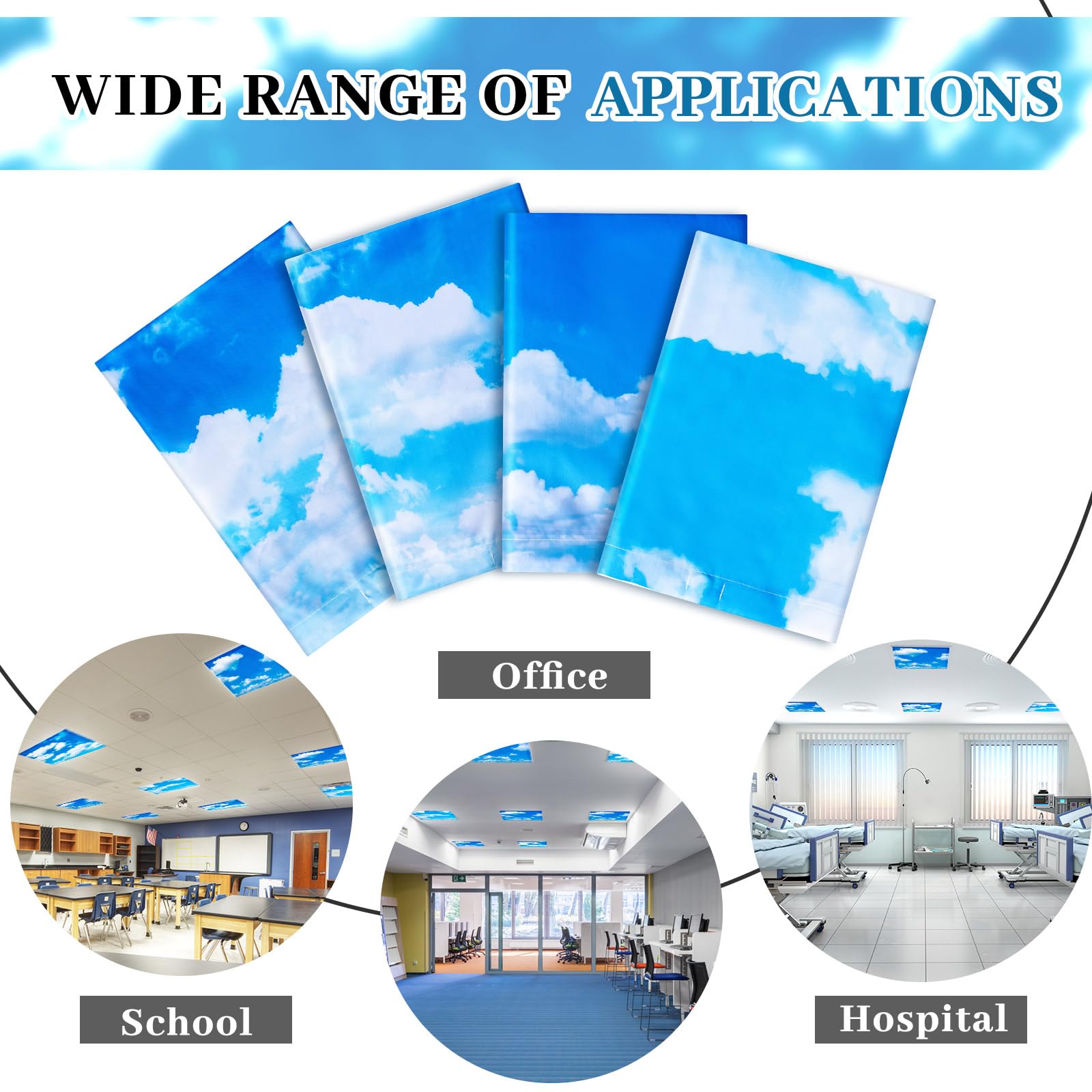 VIHOSE 4-Pack Magnetic Fluorescent Light Covers 2x2 Ft - Office Classroom Light Filters With Sky Designs