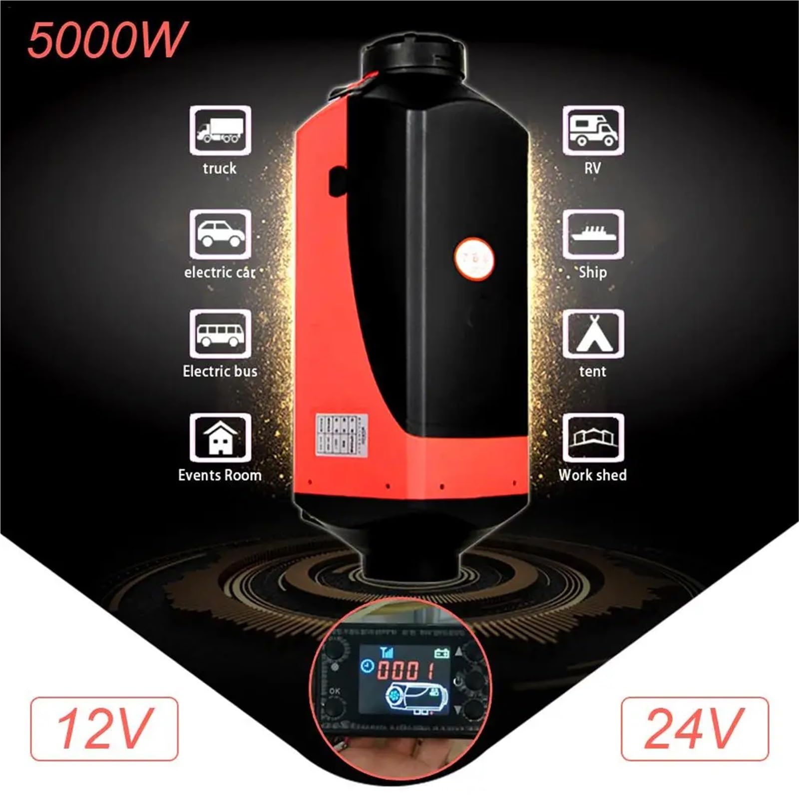 Ogrzewacz postojowy Diesel 8 kW 12 V 24 V z pilotem, monitorem LCD, automatycznym zapłonem, miedzianym grzejnikiem do kamperów, ciężarówek i łodzi(12V Carbon fiber)