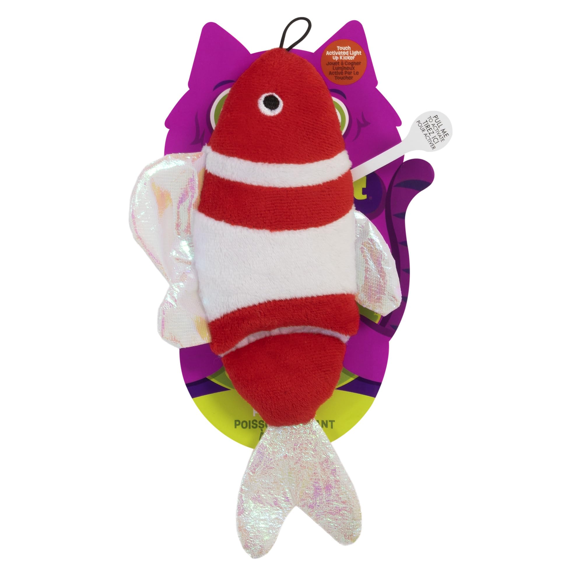 Mad Cat Bright Fish Kicker | Juguete para gatos iluminado activado por tacto | Infusión de hierba gatera y vid plateada | Sonido arrugado atractivo | Ideal para jugar en interiores y gatos activos