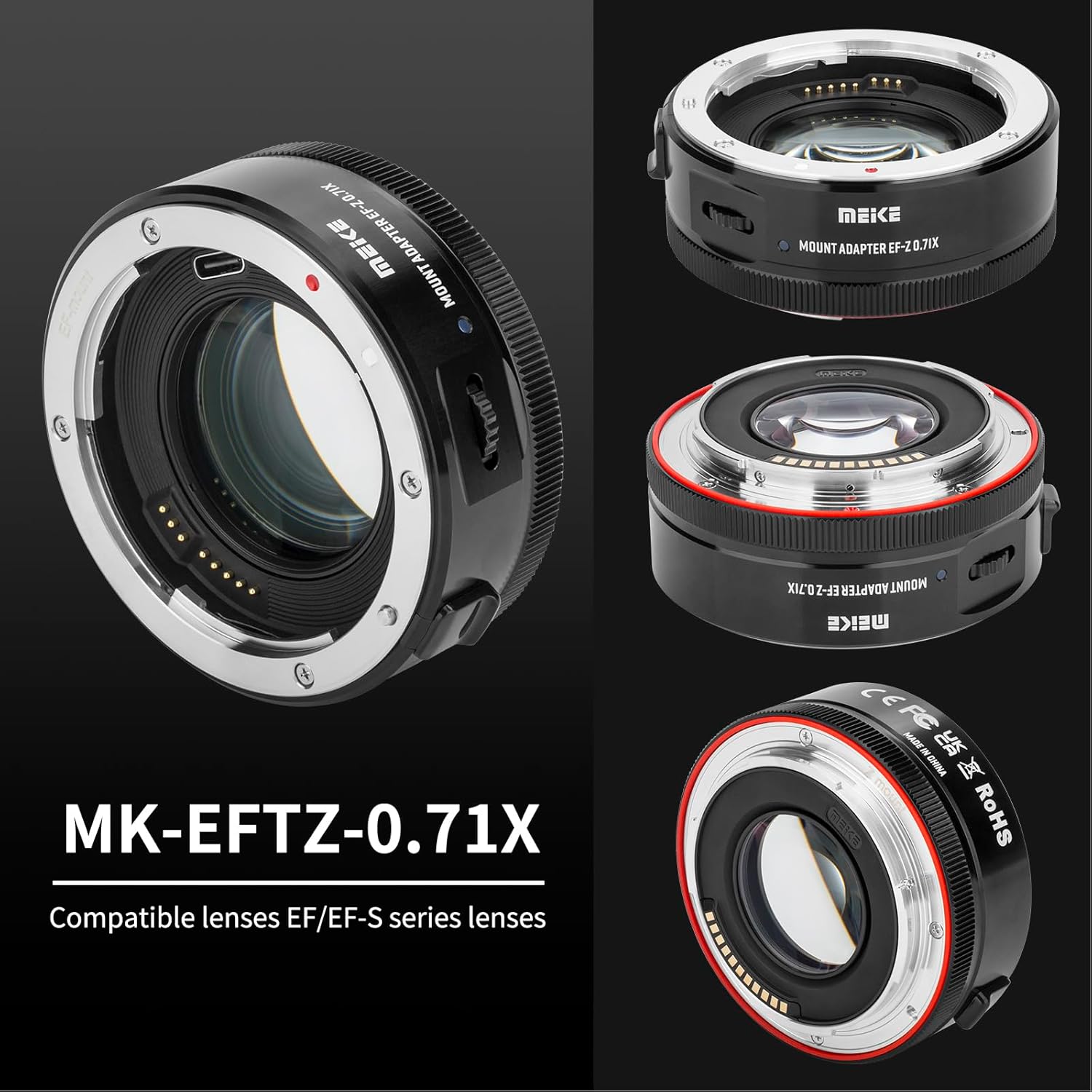 Meike EFTZ-0.71X Lens Mount Adapter Speed Booster 0.71x Focal Reduction Lens Mount Converter Speedbooster for Canon EF Mount Lenses to Nikon Z Mount Series Cameras Z50 Z30 Zfc