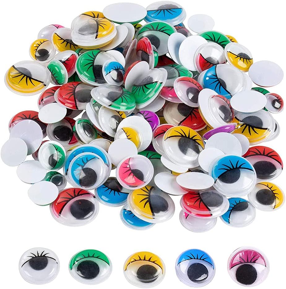 ARTCXC 1Box(200pcs) 12mm Mixed Colors Self-Adhesive Wiggle Googly Eyes with Eyelashes Craft Stickers Eyes for DIY Arts Scrapbooking Decoration