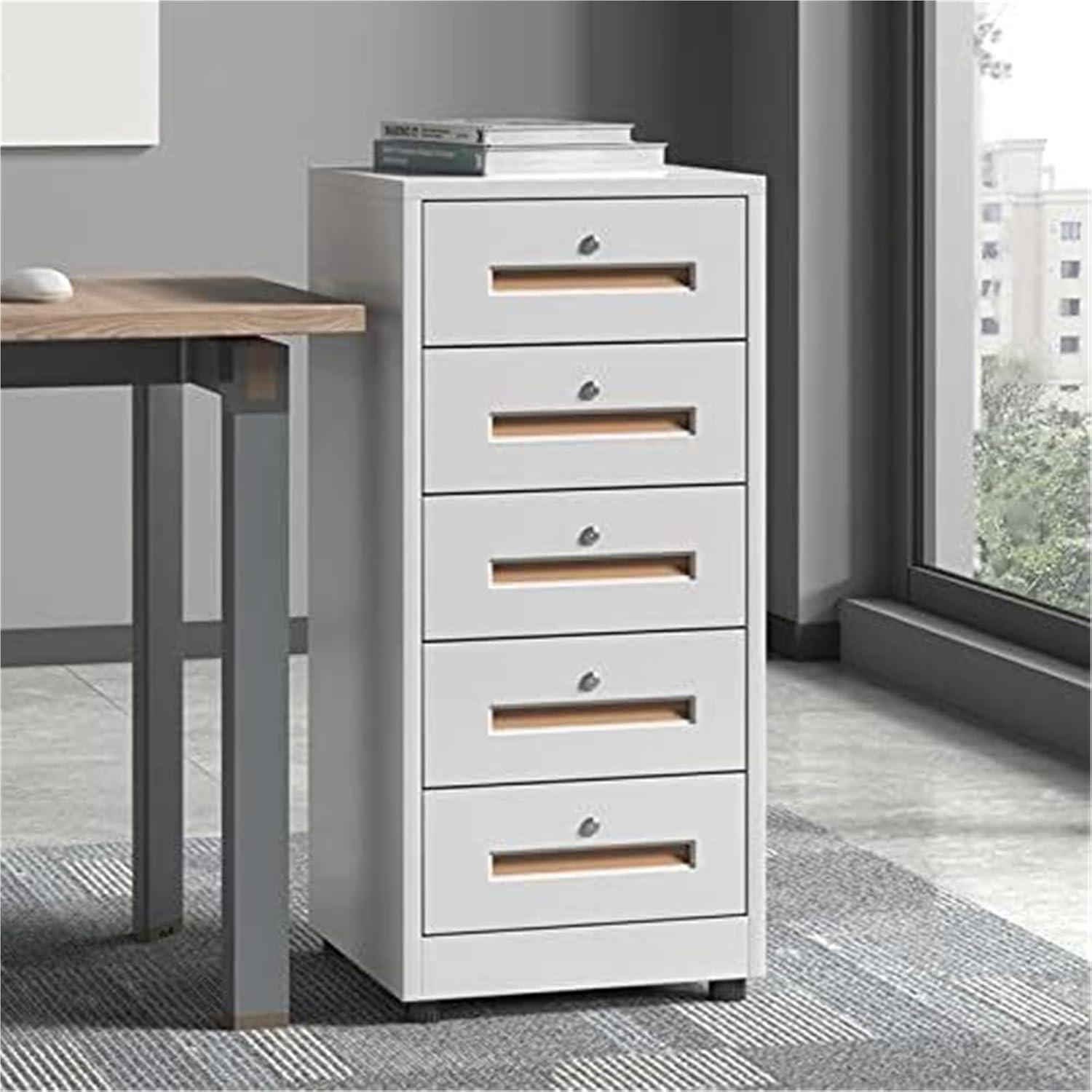 5-Drawer Filing Cabinet with Metal Lock, Suitable for Home Office(Blanc)