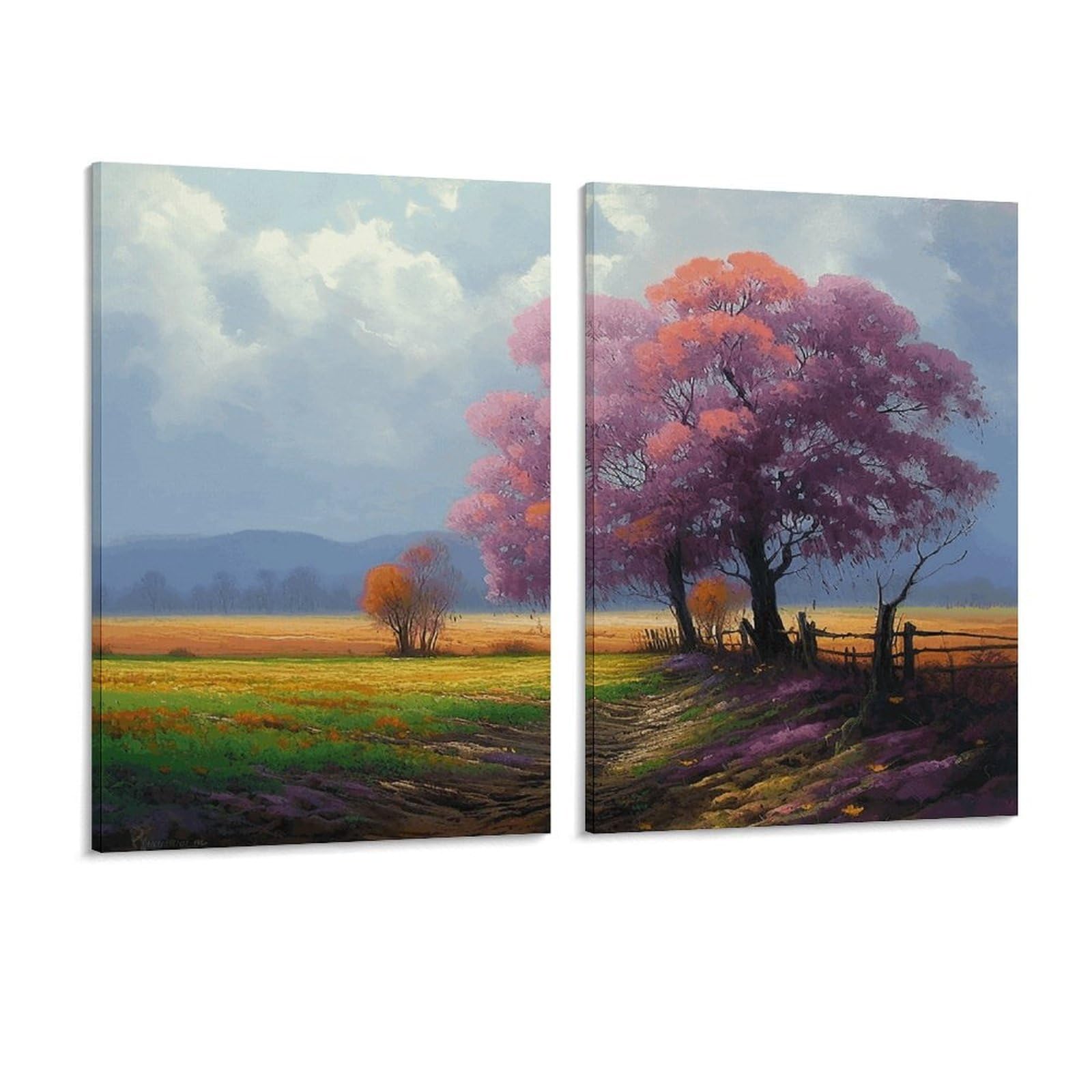 Adfgyerh Style Season Landscape Wall Art，Canvas Material Bright /Wall Decor Of 2, Each 16X12 Inch -Wall Art Set For Living Room Bedroom Gallery Office Home Décor
