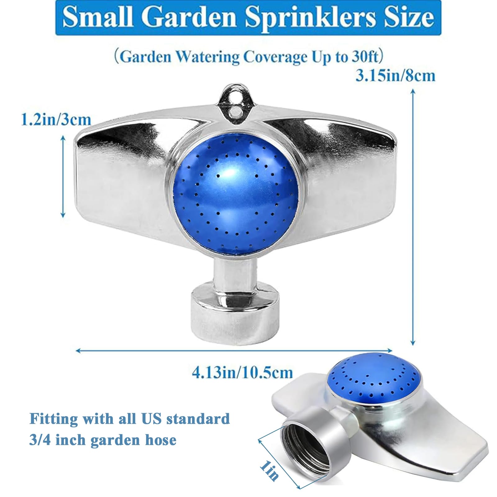 Paquete de 2 aspersores de metal de 360 grados, pequeños aspersores de jardín para áreas pequeñas, aspersores de césped para patio con patrón circular con flujo de agua suave, cobertura de riego