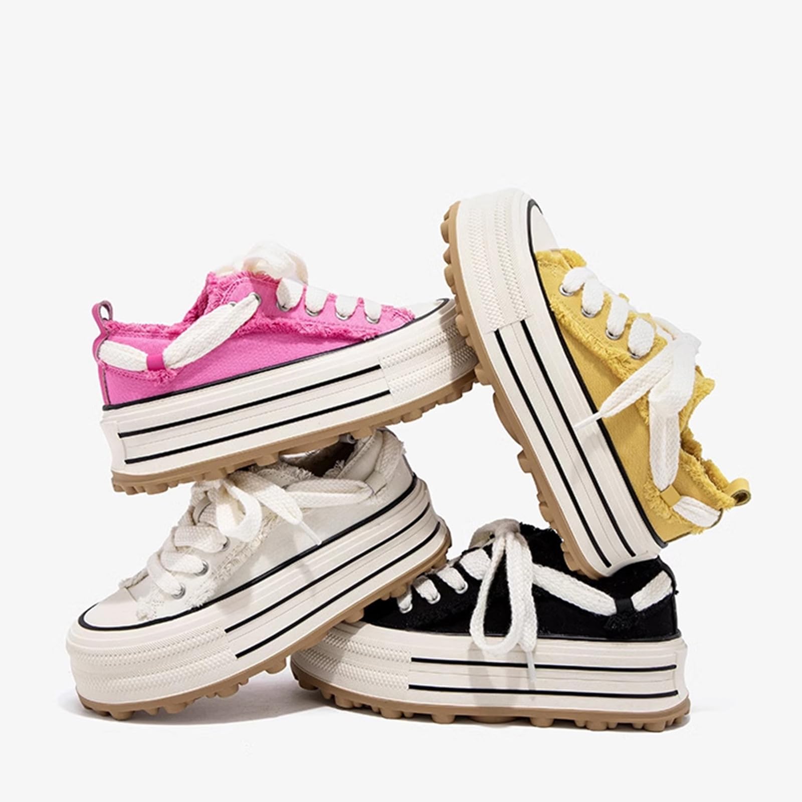 Baskets à plateforme pour femme - Chaussures de tennis classiques en toile - Couleur unie - Baskets tendance - Chaussures de randonnée décontractées