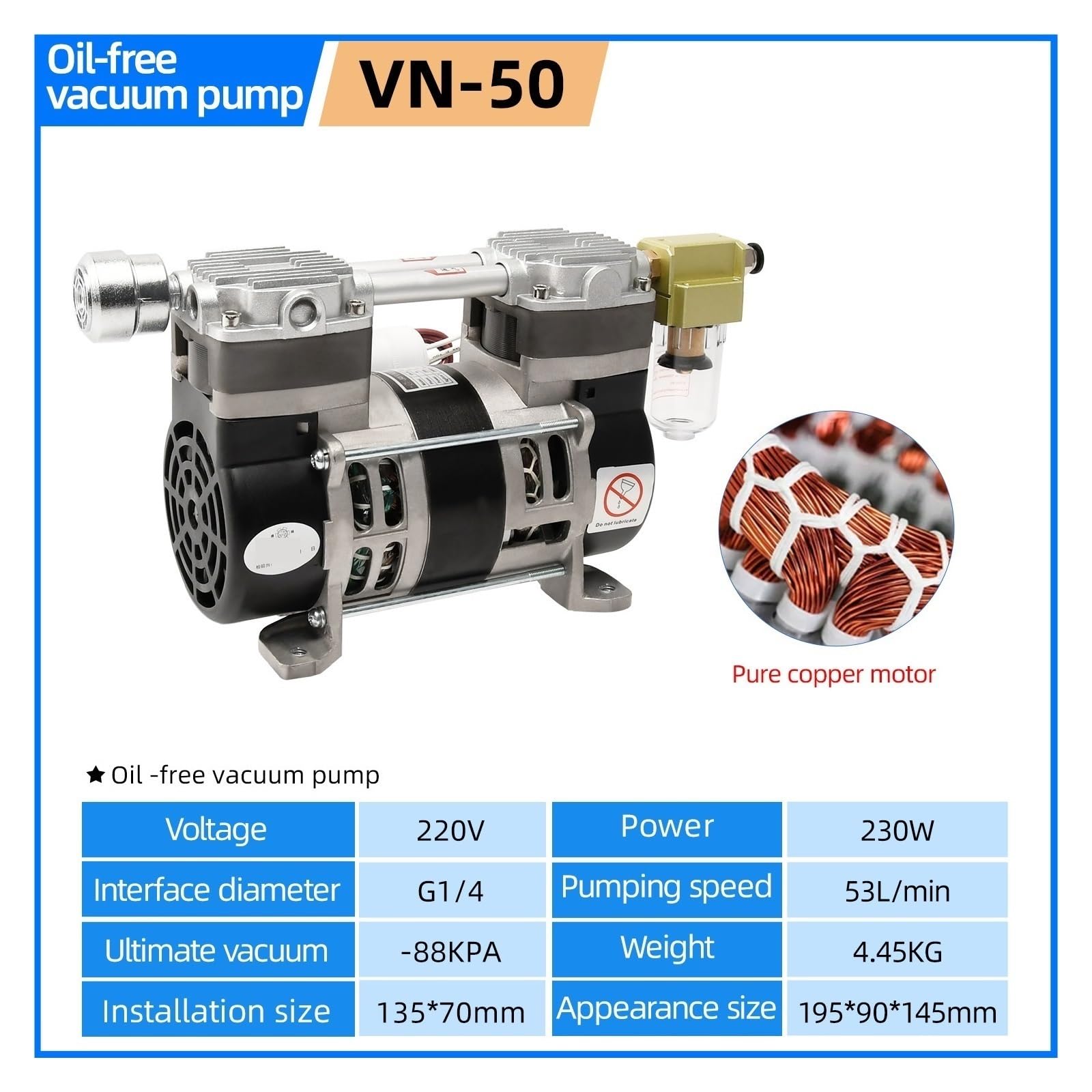 Ölfreie, geräuscharme Vakuumpumpe, VN-50, 220 V, industrielle Labor-Vakuumpumpe