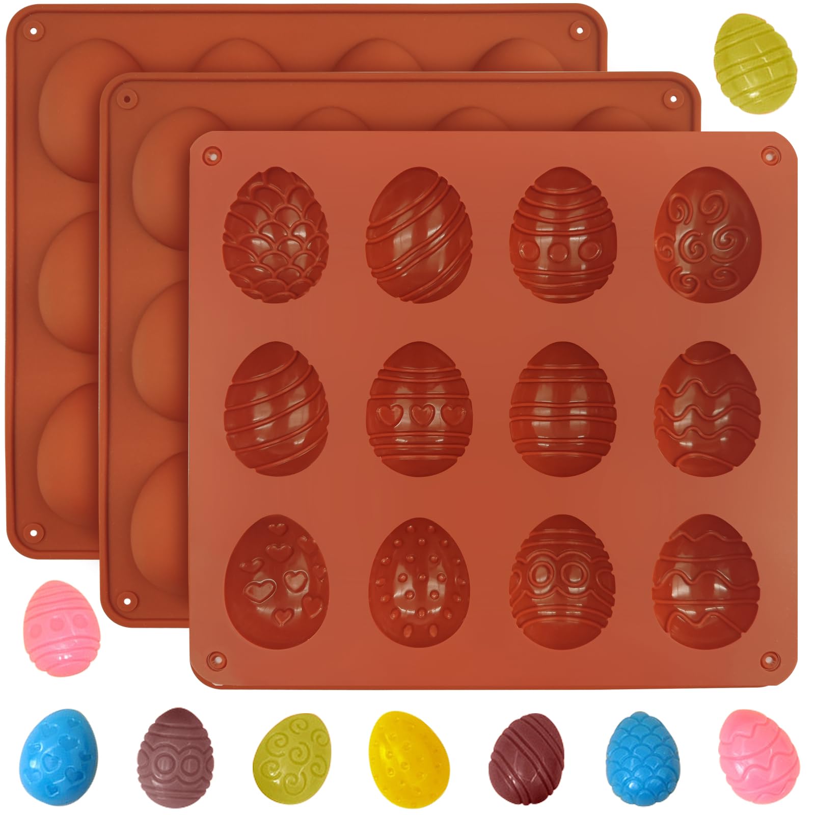 Easter Egg Chocolate Molds 3pcs Silicone Easter Candy Molds 12 Design Egg Candy Molds Non Stick for Ice Cube Resin Expoxy