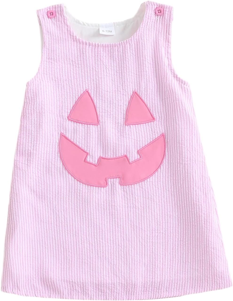 Toddler Baby Girl Halloween Outfit Pumpkin Face Embroidery Dress Striped Sleeveless Tank Dress Infant Clothes