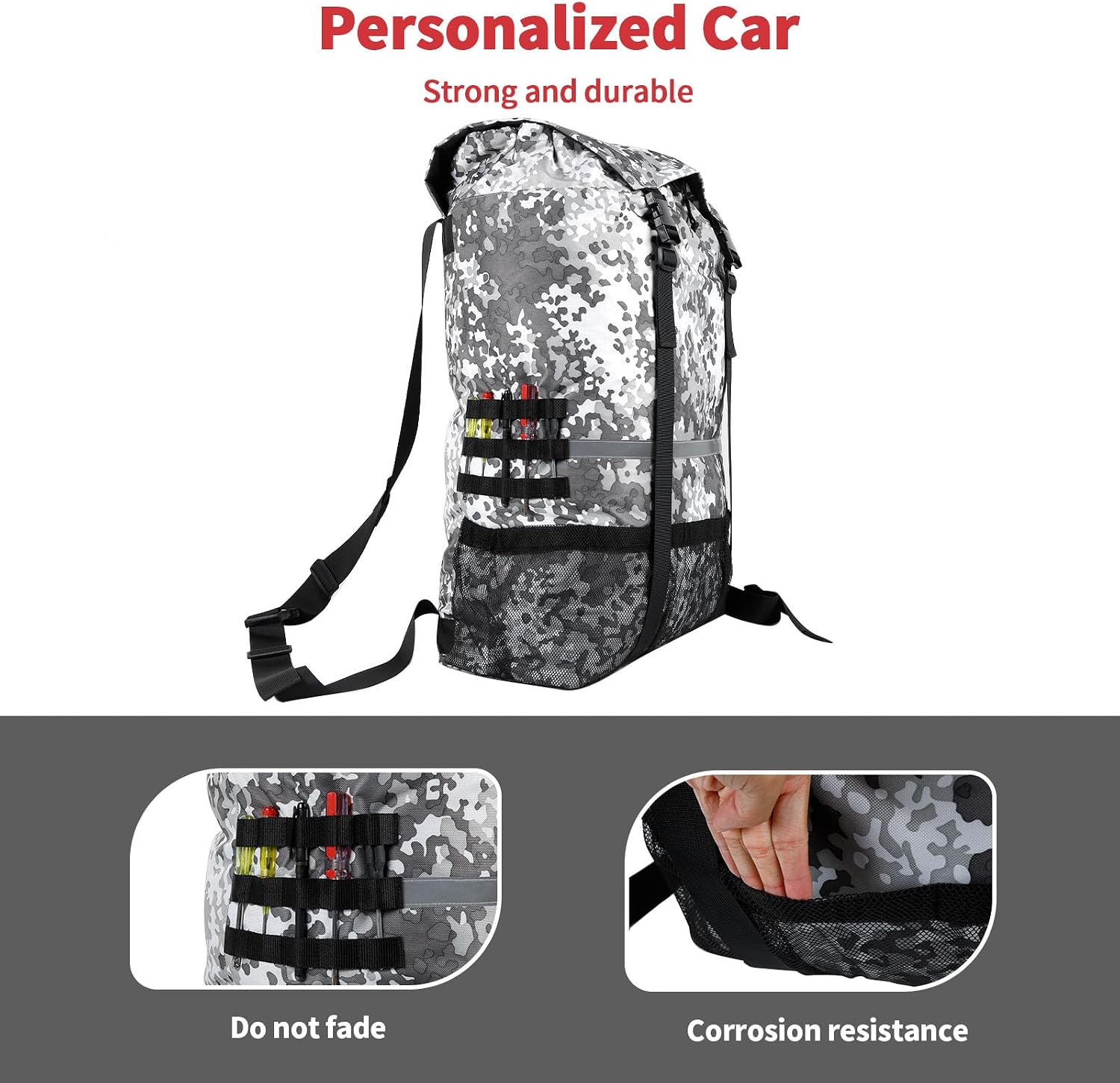 Linskip Off-Road Gray Camo Spare Tire Bag - Trash Collection & Storage with Molle Straps, Exterior Pockets, Large Capacity