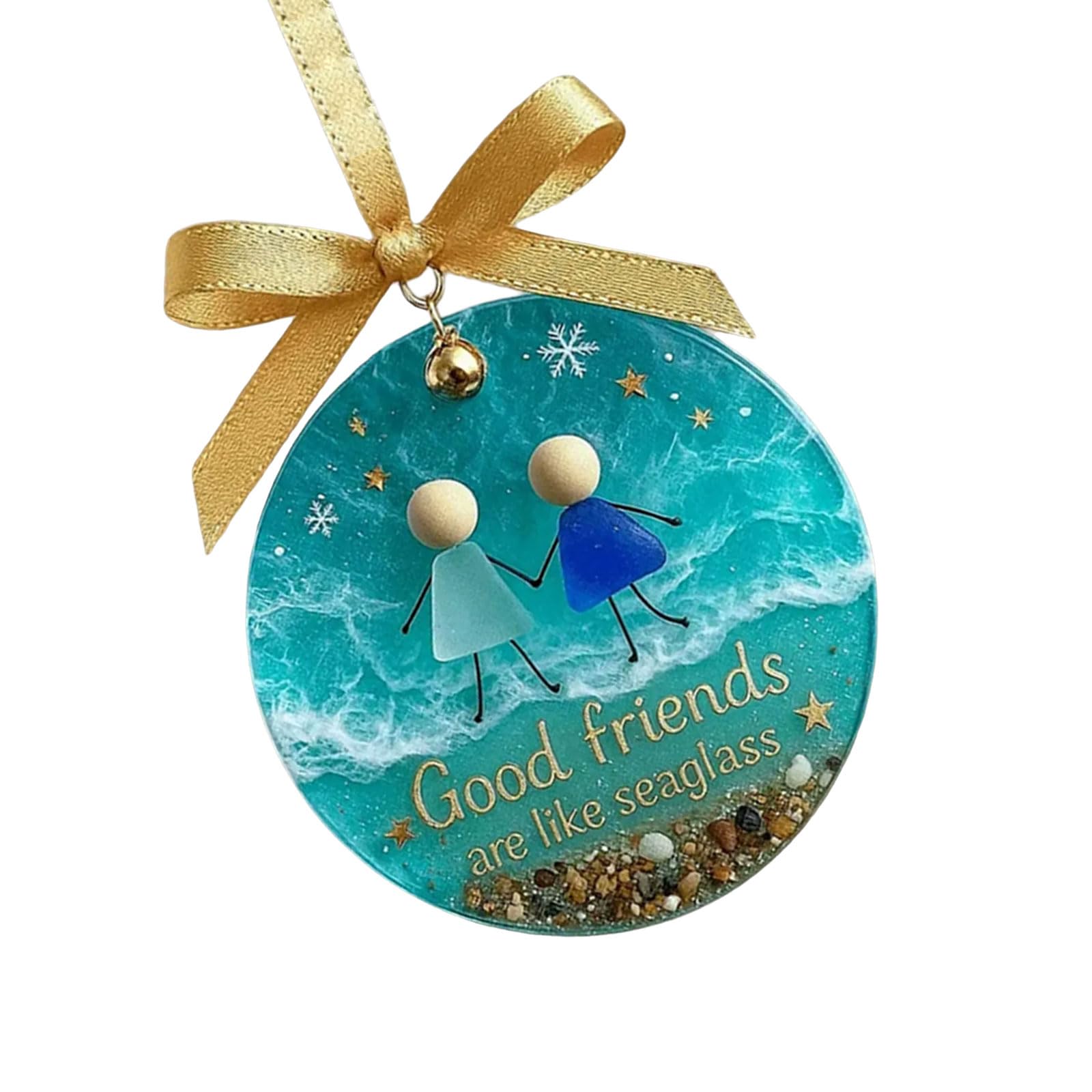 Yhplxyuus Handcrafted Sea Glass Friendship Bells Holiday Ornament Elegant Christmas Tree Decor for Home Party Artistic Sea Glass Friendship Bells Ornament Handcrafted Holiday Decoration