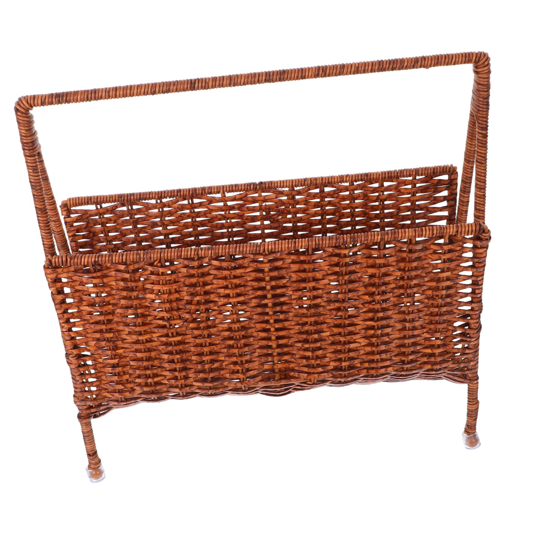 Portariviste in Rattan Sintetico Marrone per Casa e Ufficio | Struttura in Pe Facile da Pulire, Stile Farmhouse Naturale, Pezzo Decorativo Creativo