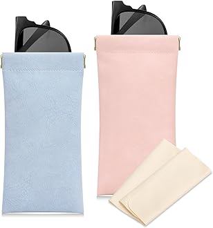 Sightor Sunglass Case, 2 Pcs Soft Eyeglass Cases for Women Portable Squeeze Top Leather Glasses Pouch