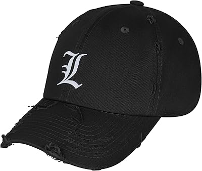 JPAK Old English Letter L Vintage Dad Hat Frayed Embroidered Cap English Alphabet Black