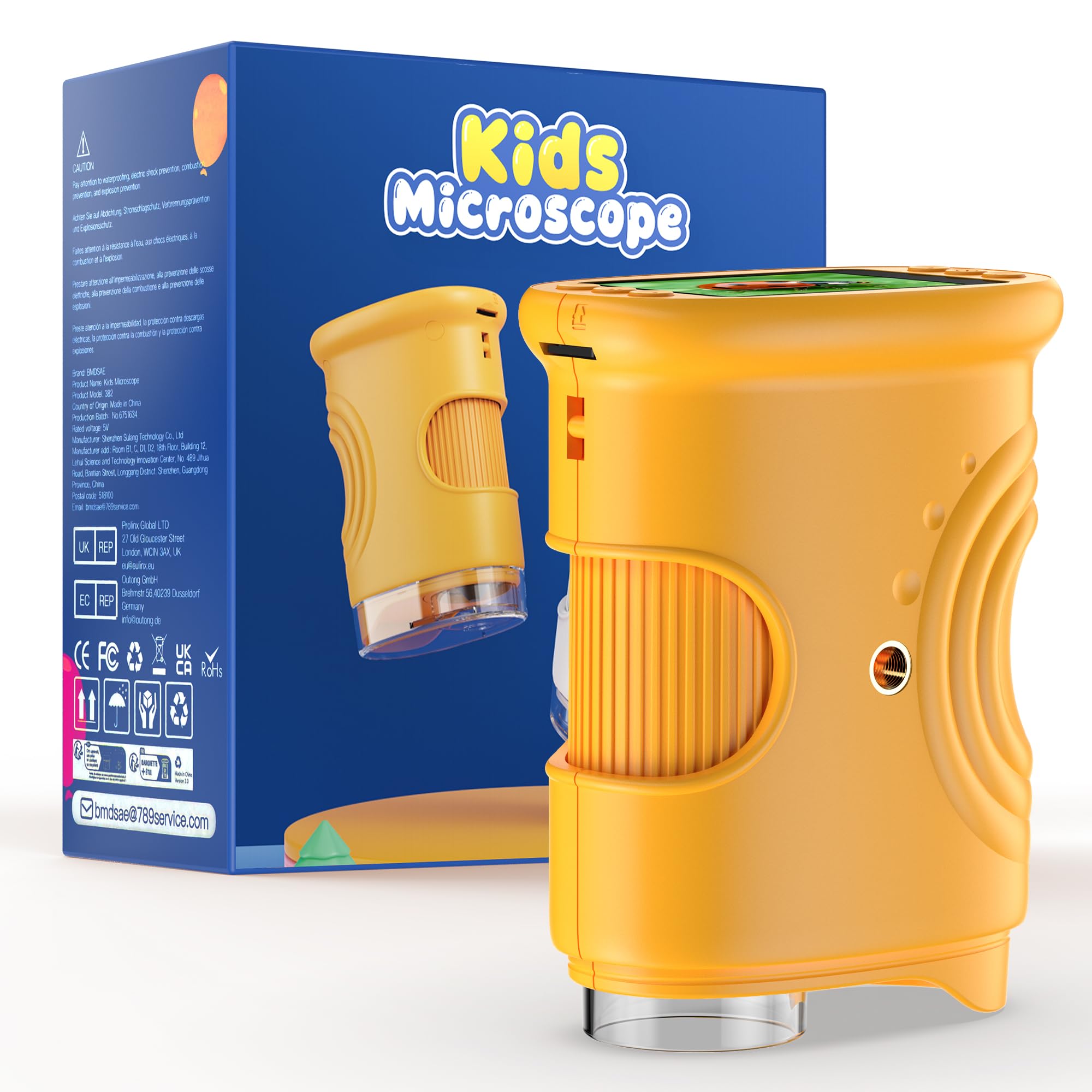 1000X Digital Mikroskop für Kinder Lupe: Handy Taschenmikroskop mit 2.0" IPS Bildschirm & 8 LED Licht - Geschenk ab 3-6 6-12 Jährige - Mini Magnifying Glass - Kids Gartenspielzeug Gelb