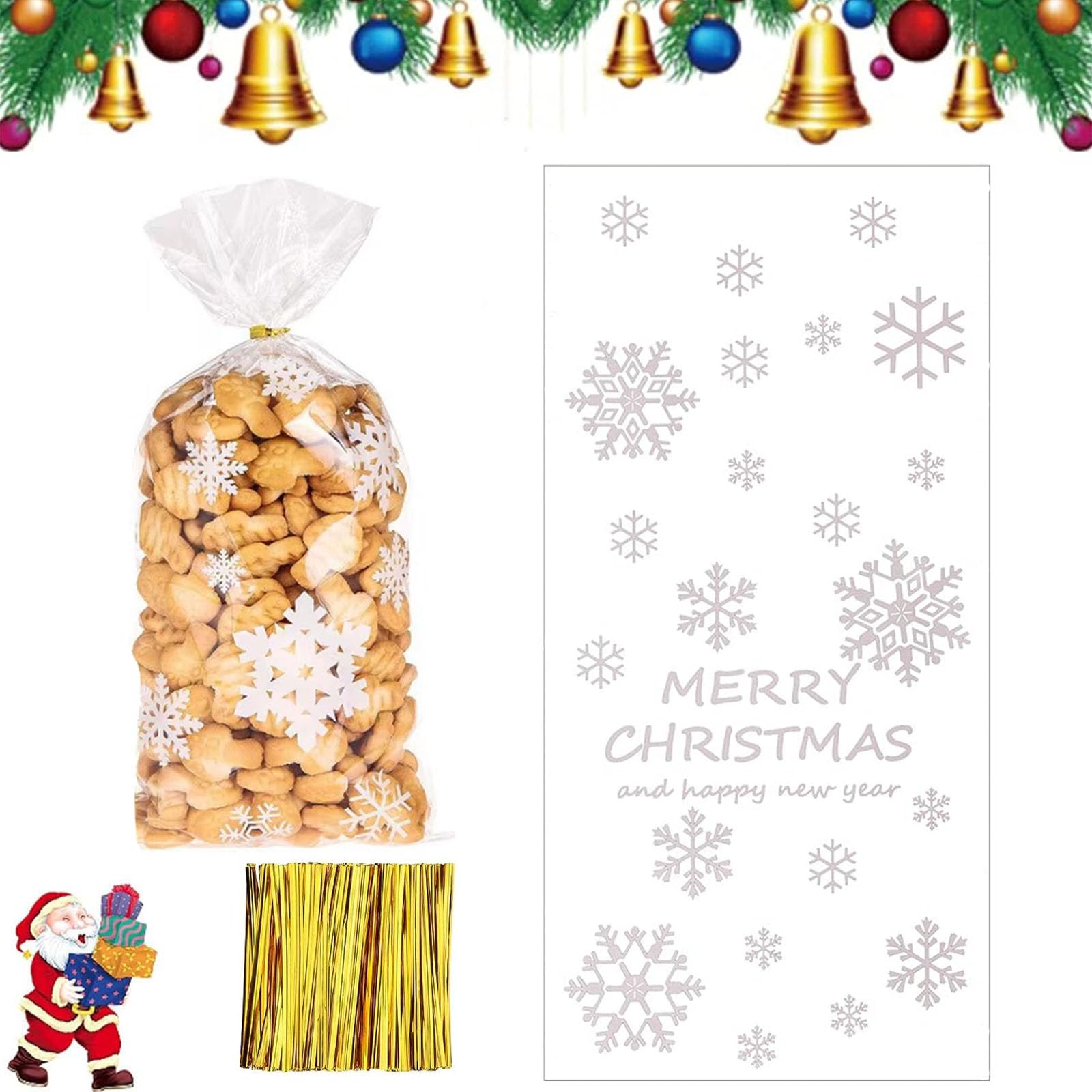 120 Sacchetti Per Biscotti Di Natale Con Fiocchi Di Neve, 27x13 Cm, Con 140 Chiusure Twist – Ideali Per Caramelle E Regali Fai Da Te - 4