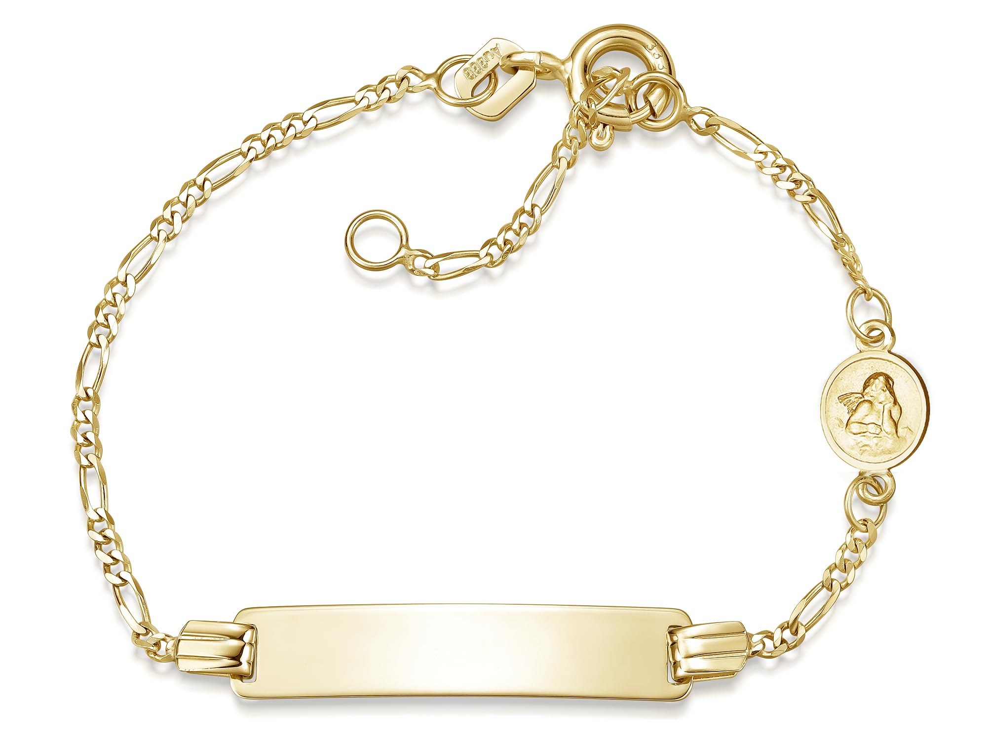 Baby- / Kinder-Gravurarmband mit Schutzengel in echt 333 Gold mit persönlicher Gravur, Länge wählbar von 12-16cm