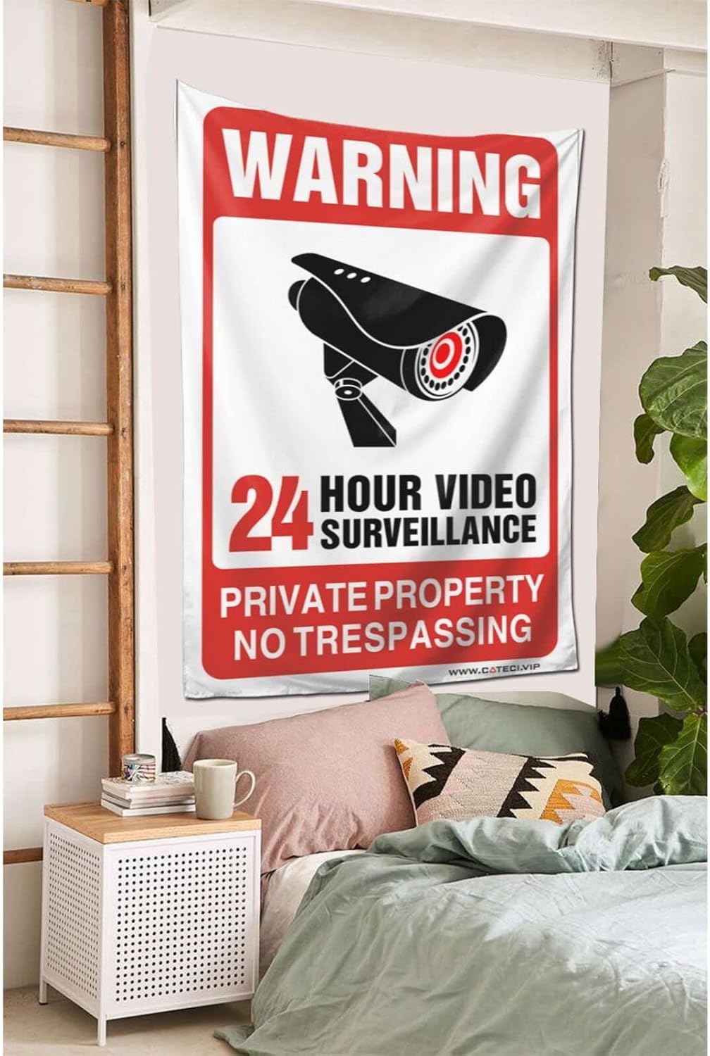 Man Cave Decor And Accessories 24 Hour Video Surveillance Sign Tapestry Funny Home Decor Funny Bedroom Decor(100X150CM)