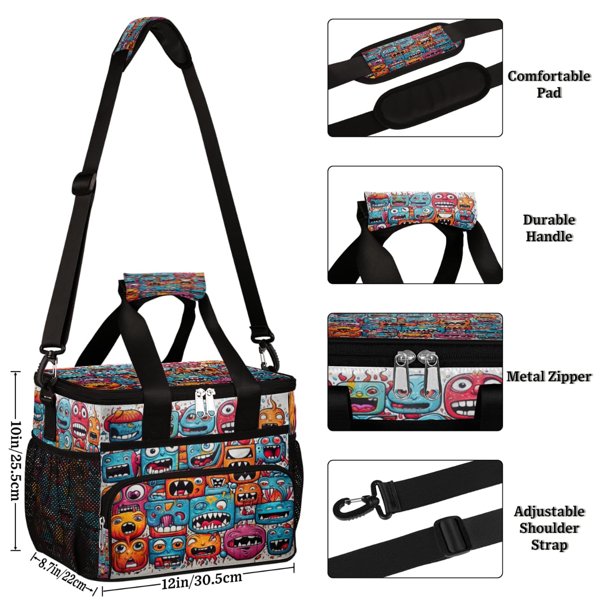 Monster Insulated Picnic Backpack Lunch Box for Women Men Picnic Basket Tote Lunch Bag Picnic Bag Portable Lunch Bags for Picnic, Beach, Work, Trip,Office, Camp Cute Monster