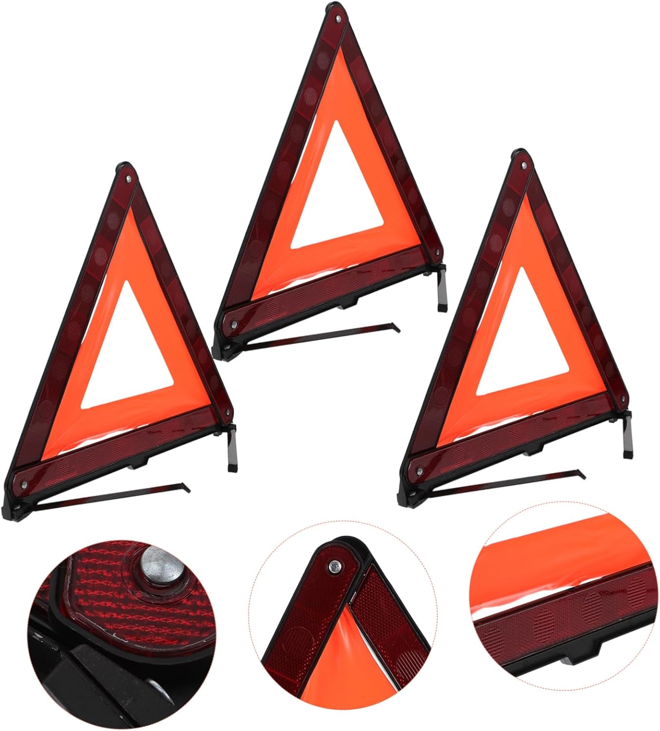 GLEAVI 3pcs Reflective Triangle Warning Sign Kit for Roadside Safety Emergency Signal for Vehicles Easy Setup Weighted Base for Day Night Use