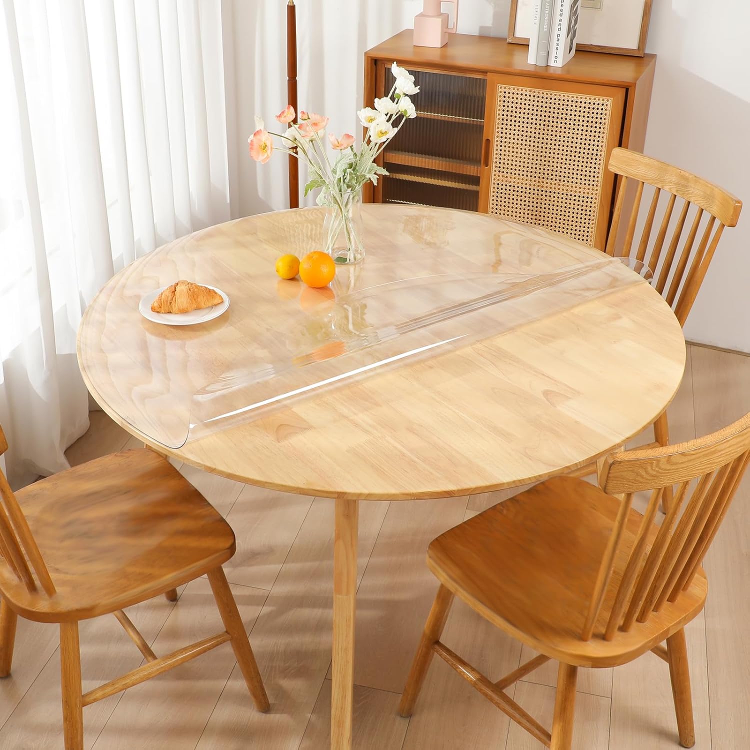 1.5mm Thick Round Clear PVC Table Cover 46 Inch Clear Plastic Table Protector,Waterproof Oil Proof Tablecloth Desk Pad,Round Clear Table Cover for Dining Room Coffee Table Round Clear 1.5mm DIA 46 Inches