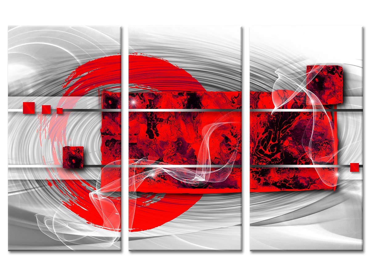 Declina, Quadro Decorativo da Parete per Soggiorno Moderno, Quadro Decorativo da Parete, Tela triptica Arte Astratta Saggezza 120 x 80 cm, Arancione, Canvas, Rosso, 120x80 cm