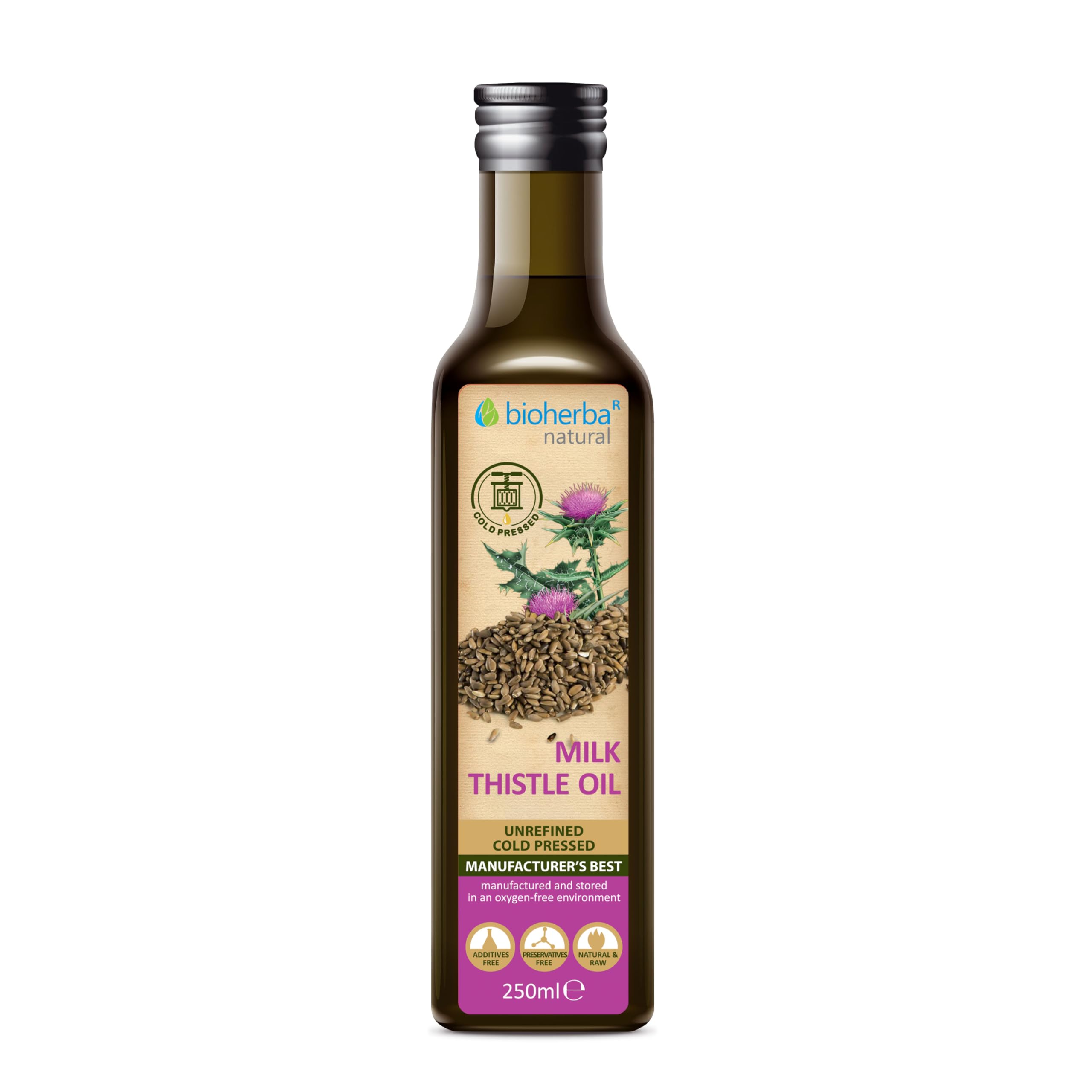 Huile de Chardon-Marie 250 ml – Pressée à Froid – Huile Végétale Naturelle pour Soins de la Peau, Massage et Usage Culinaire – BIOHERBA