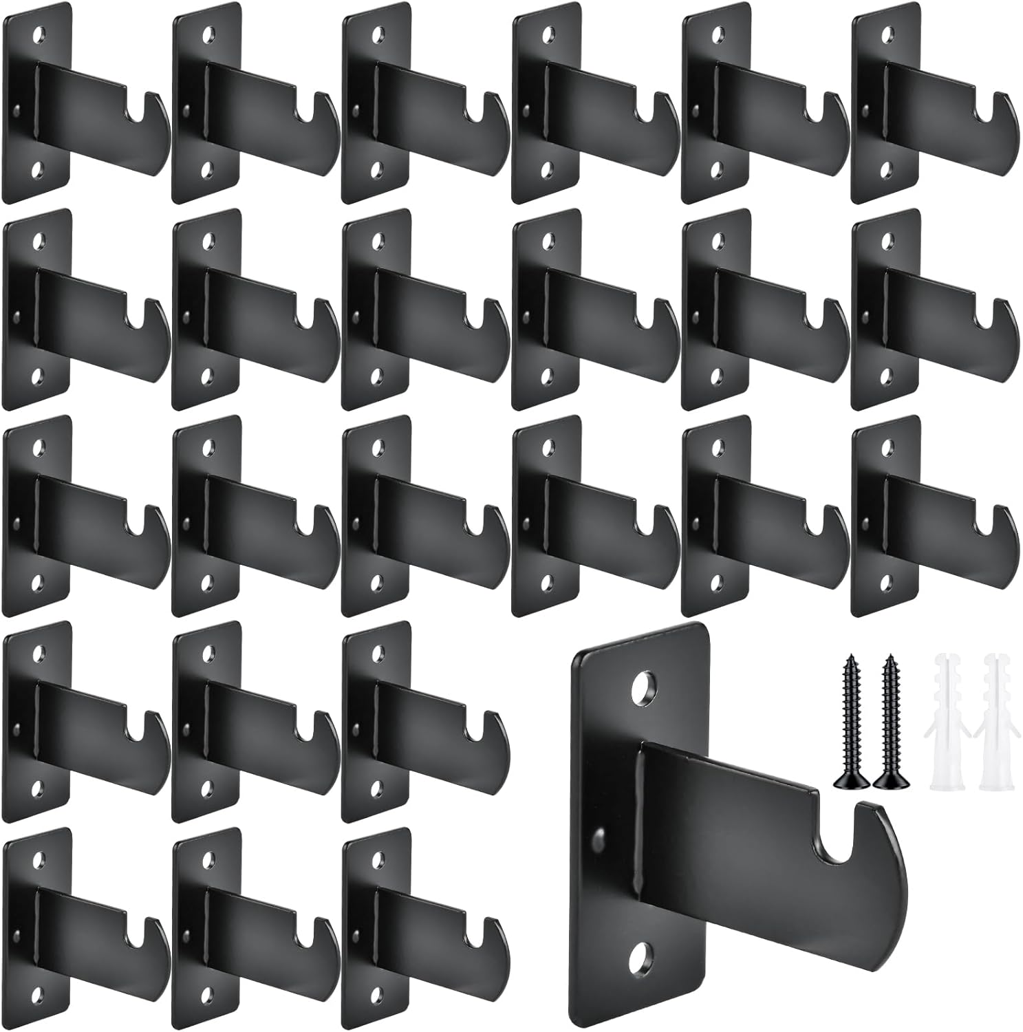 24 Pcs Black Metal Gridwall Mount Brackets with Screws, Display Gridwall Hooks for Shop Home Garages Office Organization
